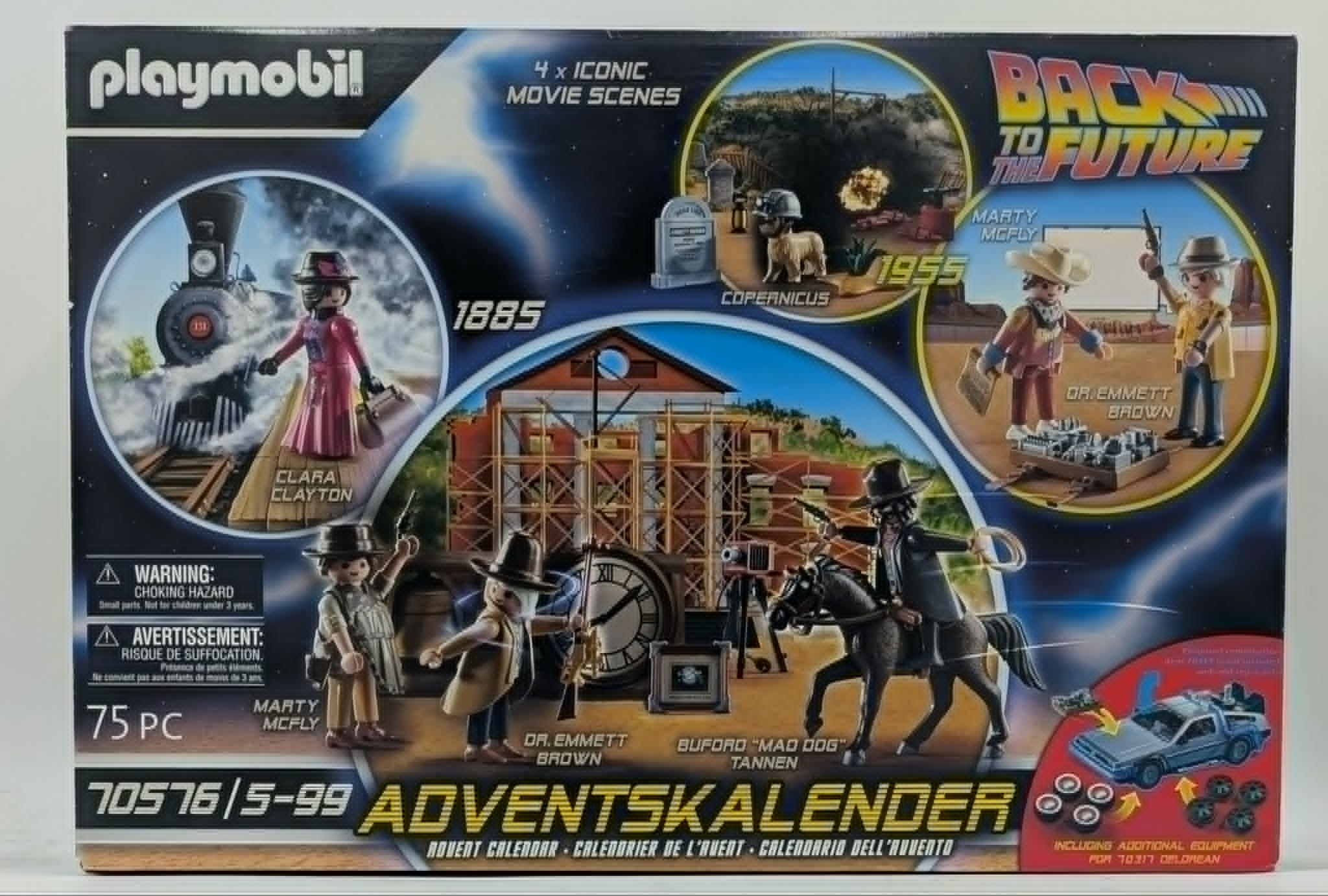 Playmobil Zurück in die Zukunft Adventskalender mit Figuren und Szenen aus den Filmen.