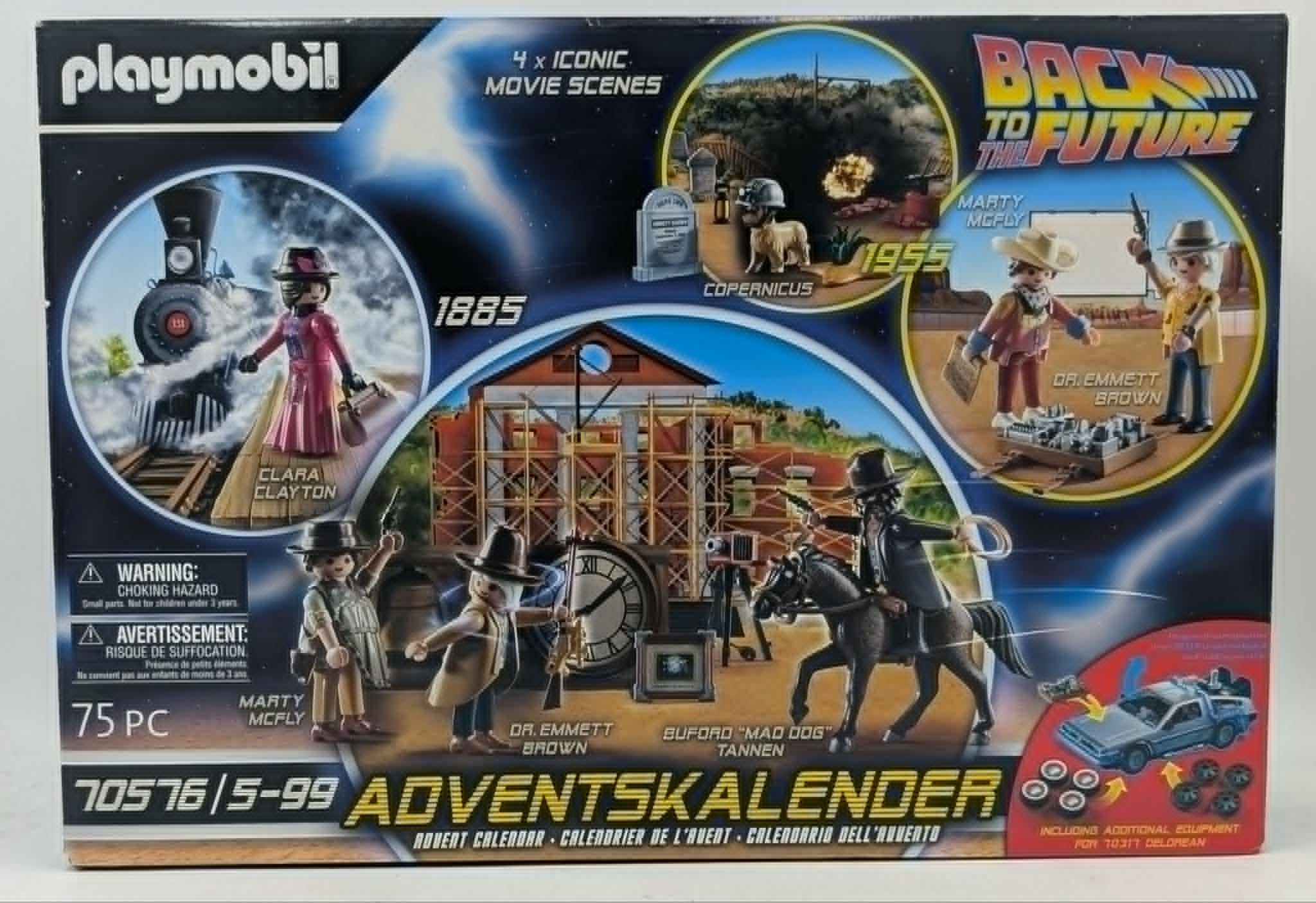 Playmobil Back to the Future Adventskalender mit Figuren und Szenen aus den Filmen.