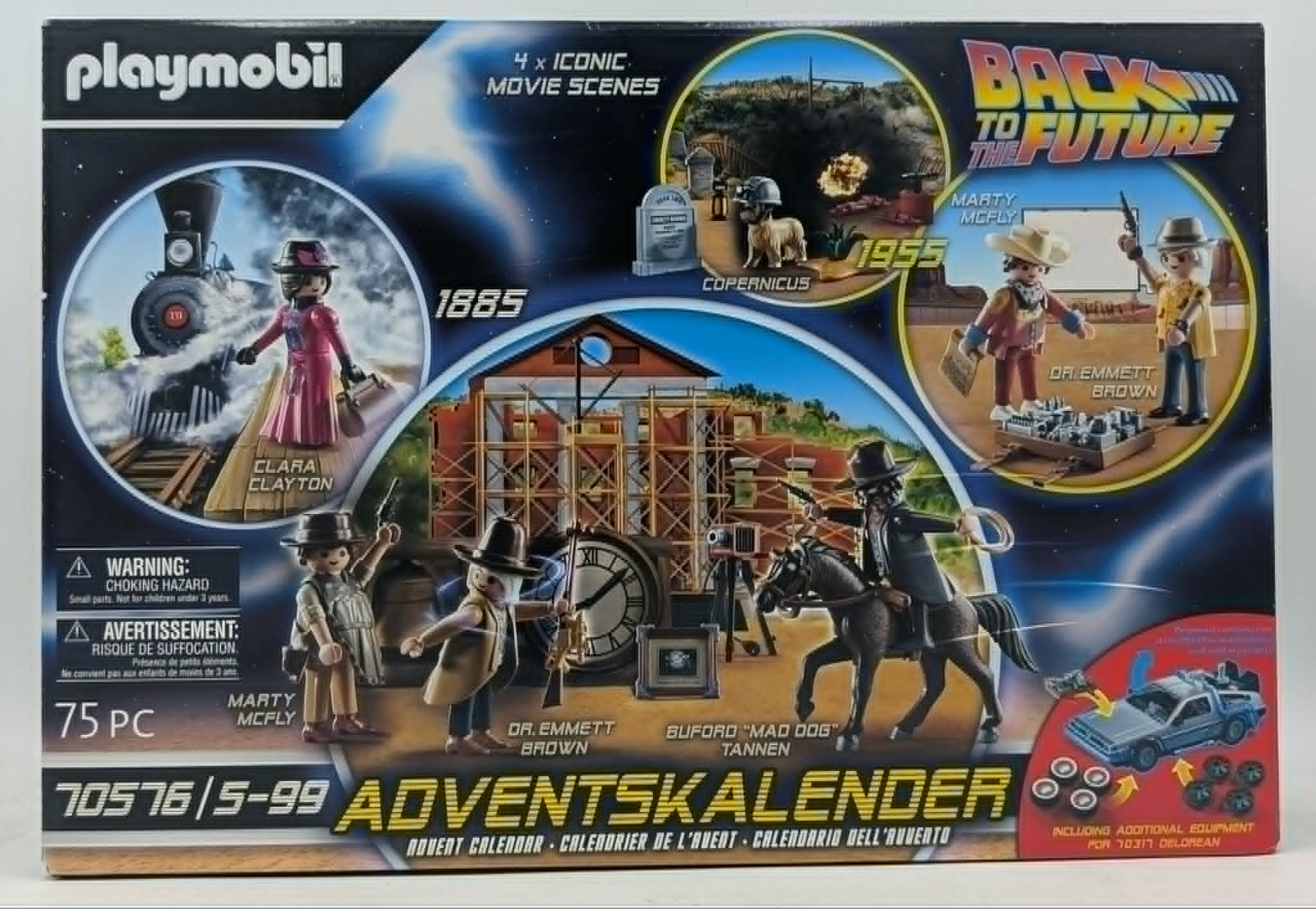 Playmobil Zurück in die Zukunft Adventskalender mit Figuren und Szenen aus den Filmen.