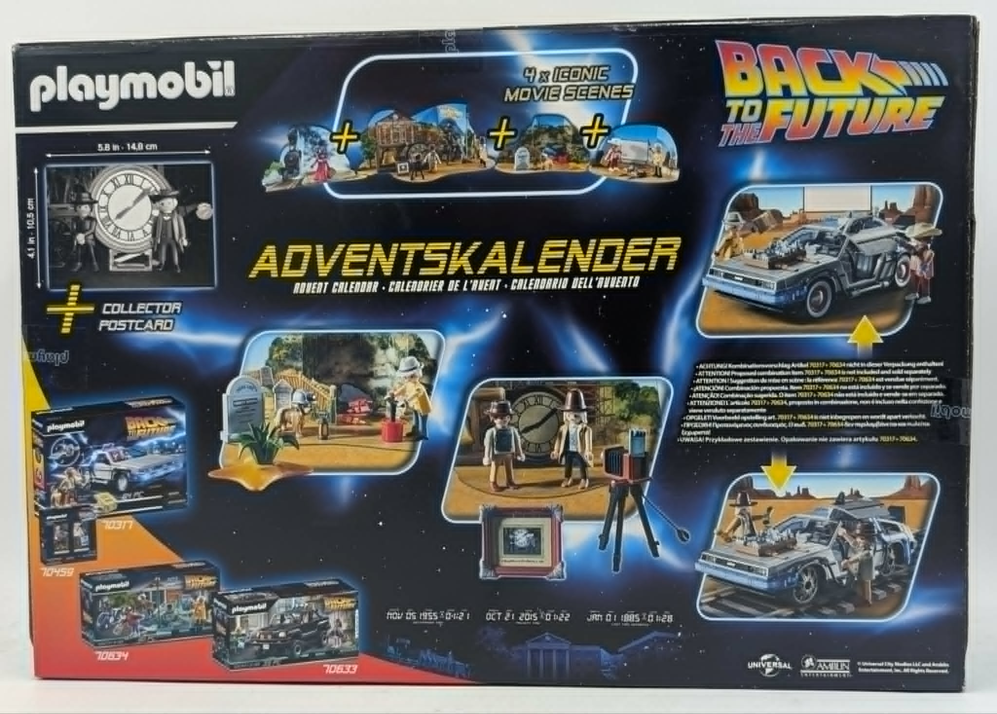 Playmobil Back to the Future Adventskalender Rückseite mit Szenenbildern.