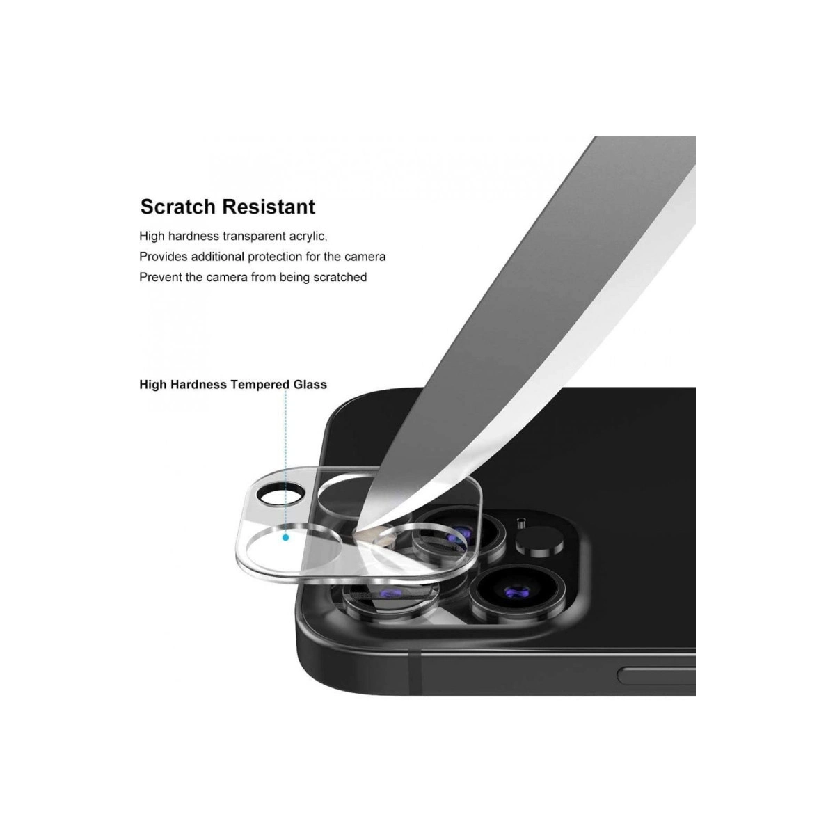 Bir bıçak akıllı telefonun kamera lens koruyucusunu çiziyor.