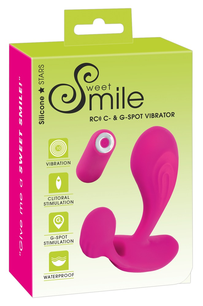 Grüne Box für Sweet Smile C- und G-Punkt-Vibrator, rosa Silikonartikel mit Fernbedienung.
