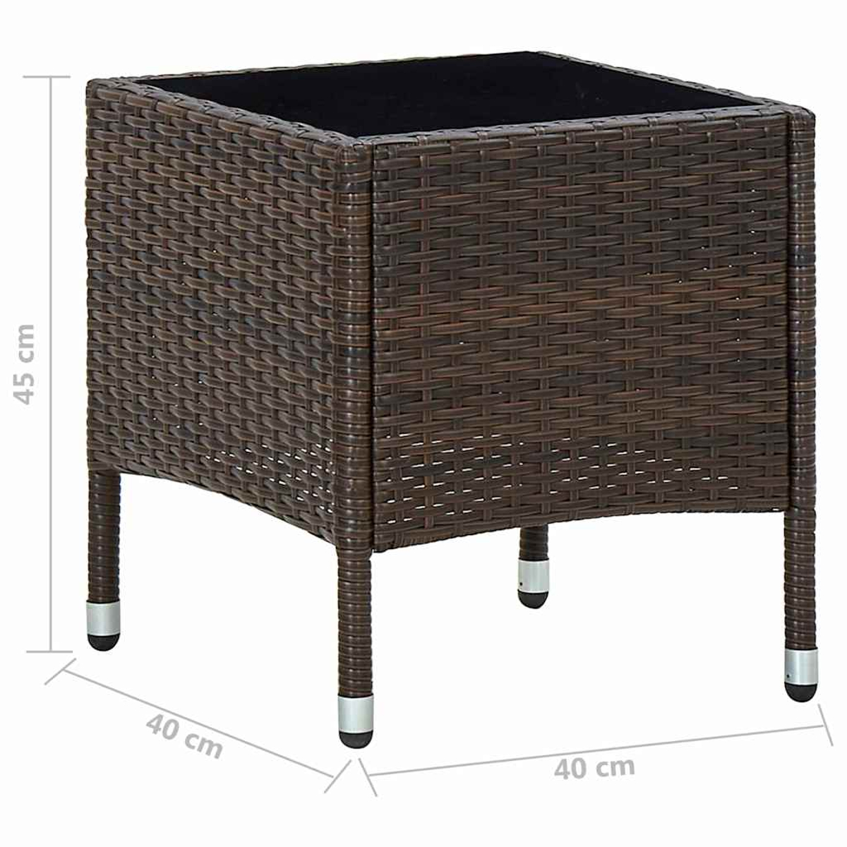 Brauner Rattan-Übertopf auf vier Beinen mit Maßangaben von 40x40x45 cm.