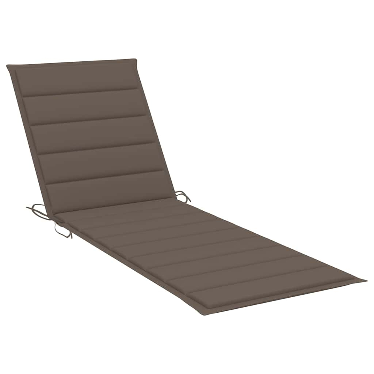Eine lange, braune Sonnenliegenauflage mit horizontalen Steppnähten und Befestigungsbändern.