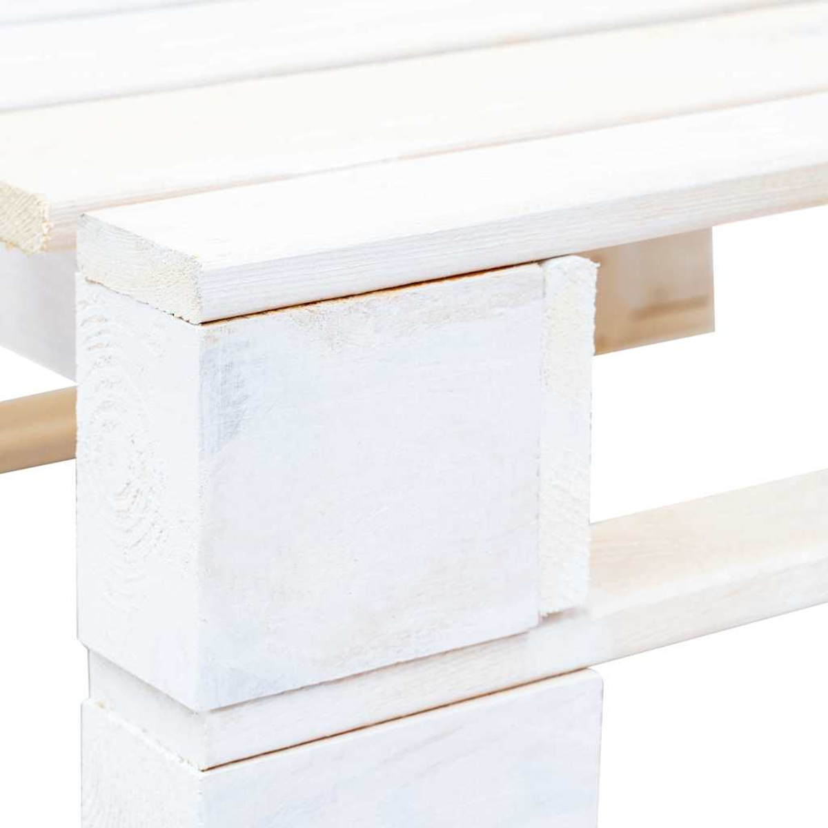 Nahaufnahme einer weißen Holzeuro-Palette mit sichtbaren Holzmaserungen.