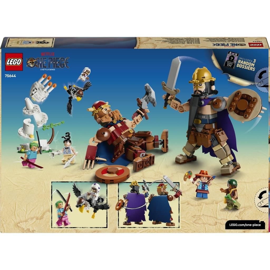 Caja de set LEGO One Piece que muestra figuras de acción luchando.