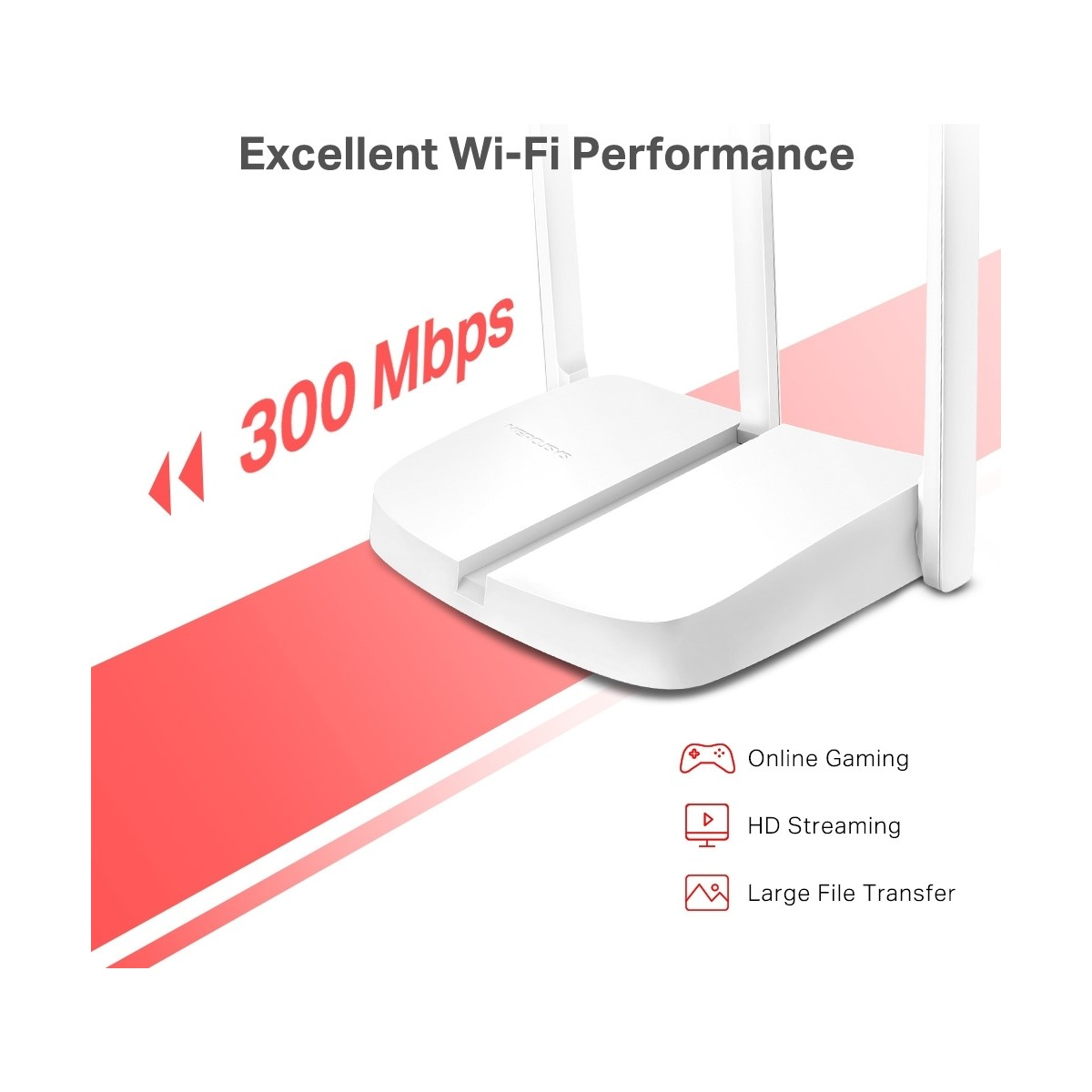 Çevrimiçi oyun, HD akış ve dosya transferi için 300 Mbps hızlı beyaz Wi-Fi yönlendirici.