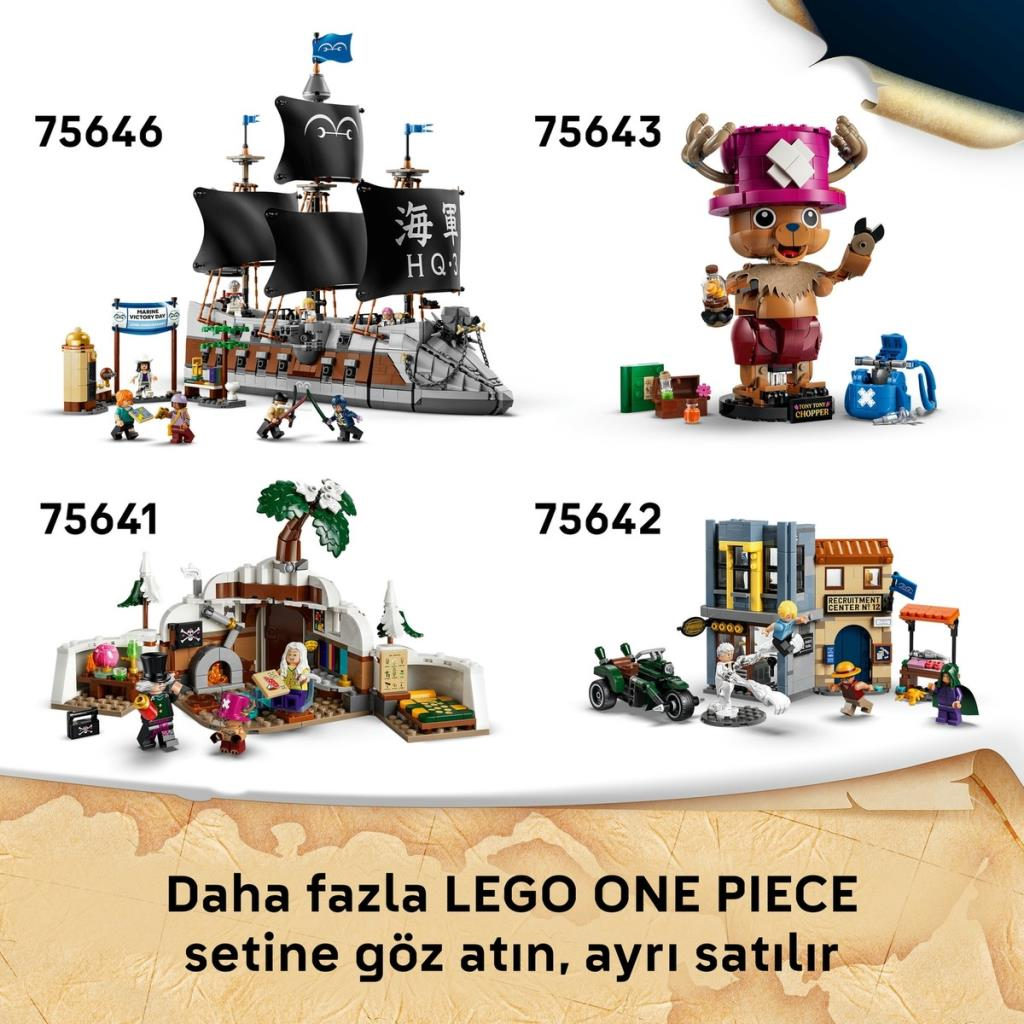 75646, 75643, 75641 ve 75642 etiketli gemiler, karakterler ve binalar içeren dört farklı LEGO seti.