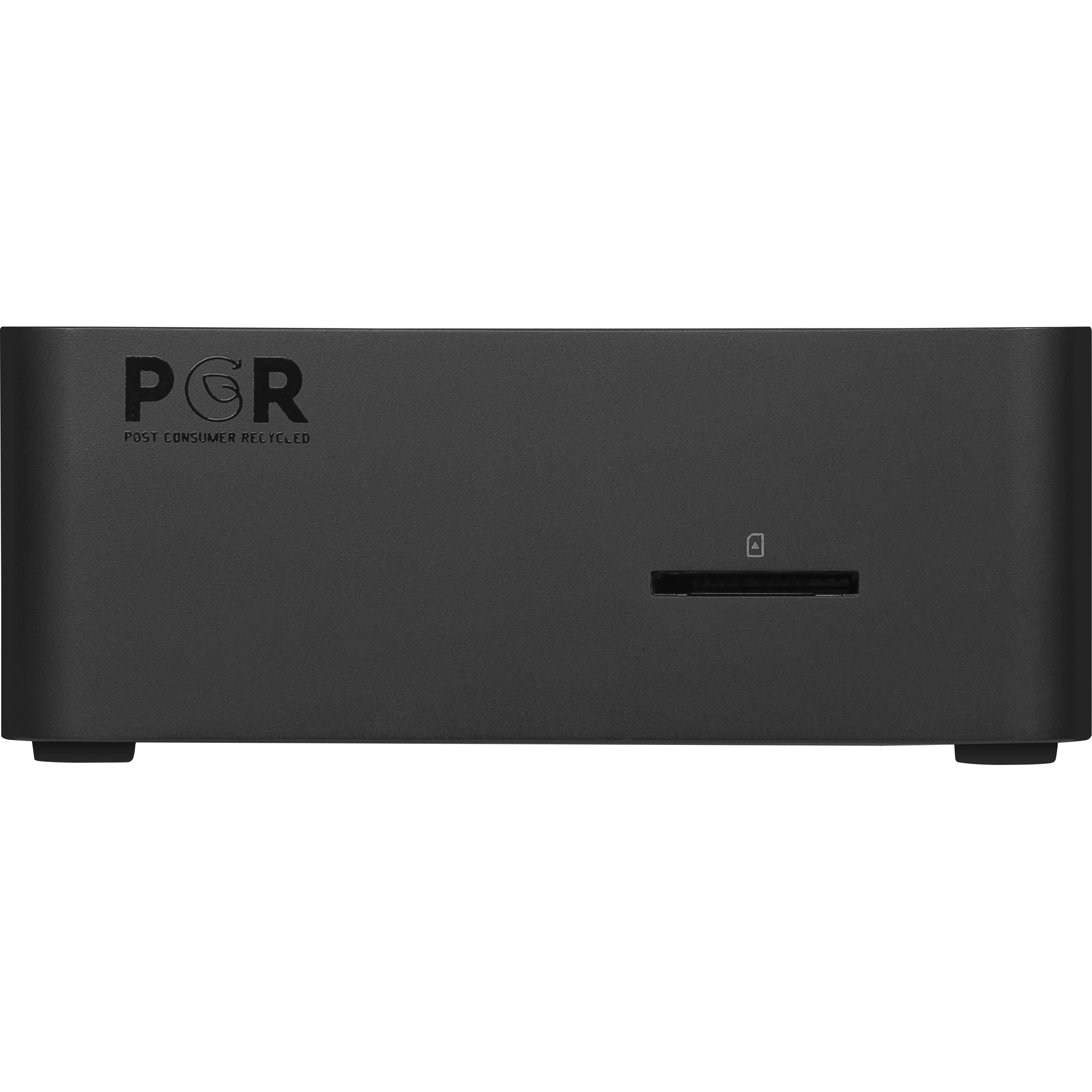 Dispositivo PCR nero con lettore di schede su sfondo bianco.