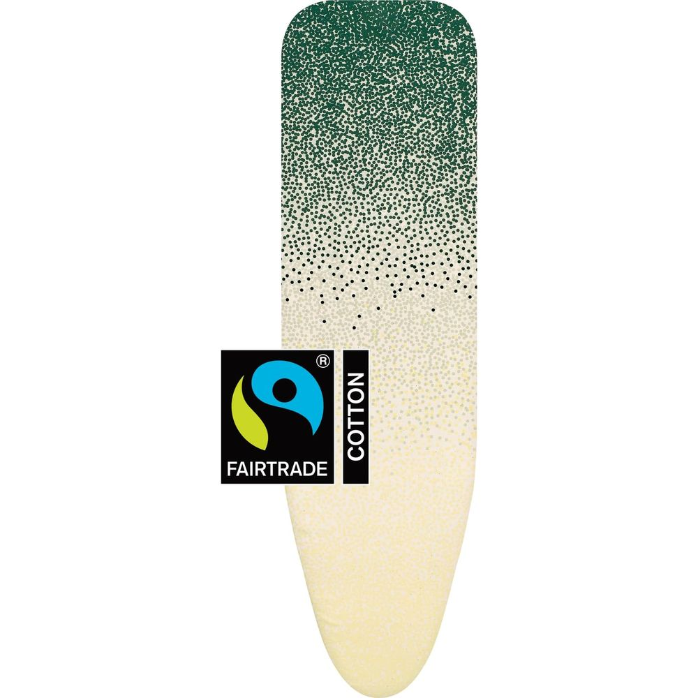 Ironing board cover with green and beige dot pattern and Fairtrade Cotton logo.