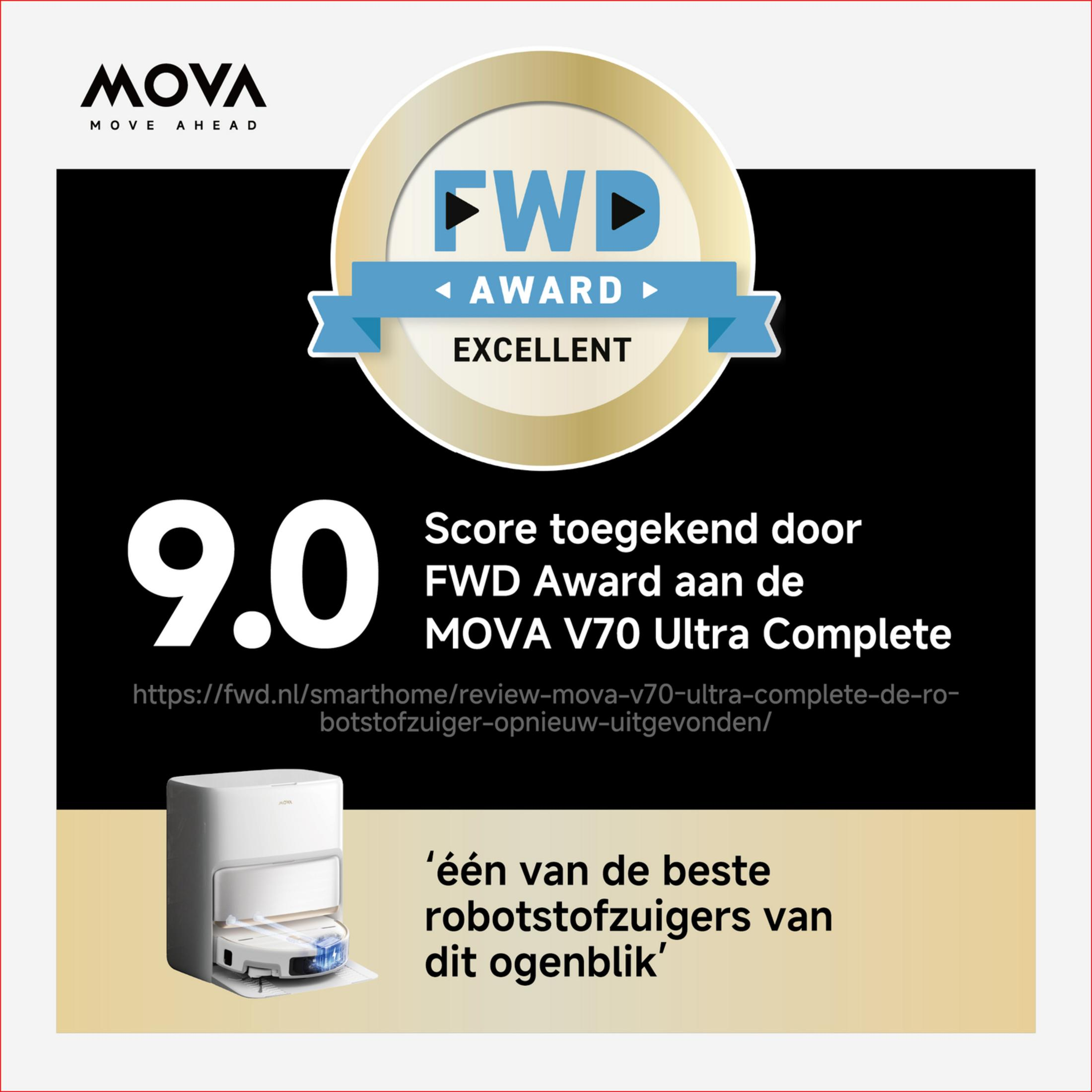 Il robot aspirapolvere MOVA V70 Ultra Complete ottiene 9,0 e un premio FWD Award.