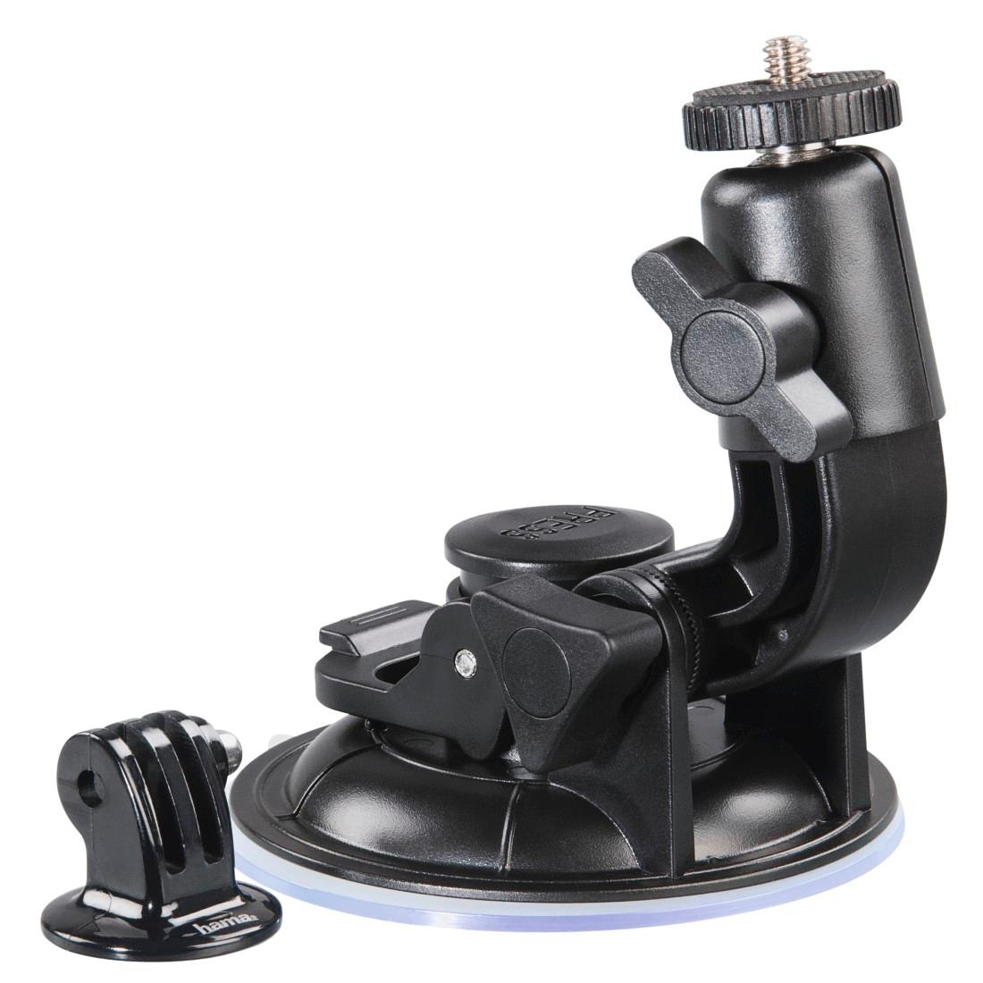 Soporte de ventosa para cámara negro con brazo ajustable y rosca.