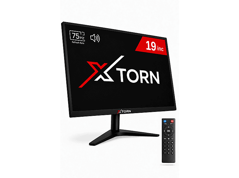 TORN LED 75 Hz Dahili Hoparlörlü Uzaktan Kumandalı HDMI VGA Geniş Ekran 19 inç HD 5 ms Monitör Siyah