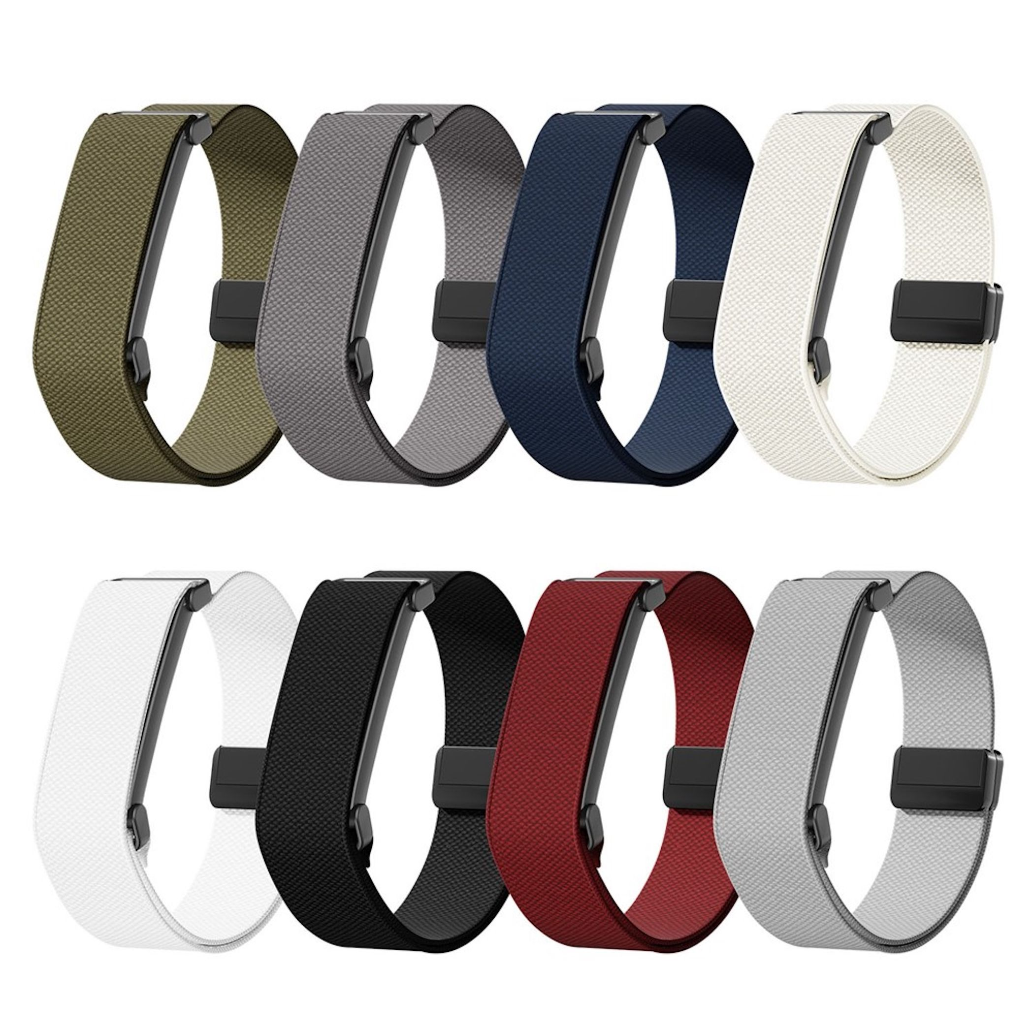 Otto cinturini per smartwatch in nylon intrecciato colorato con chiusure magnetiche regolabili.