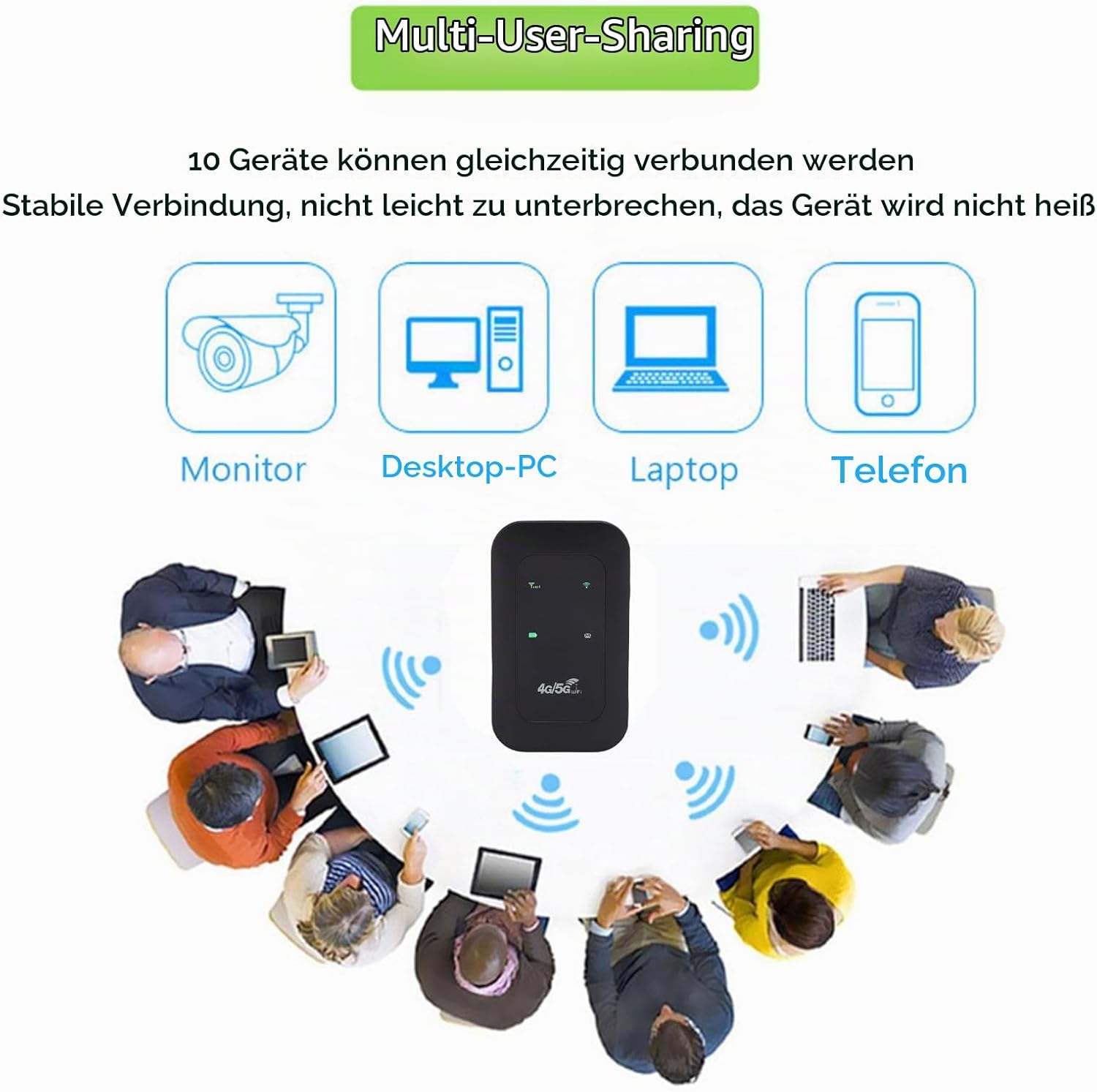 Ein tragbarer Router verbindet bis zu 10 Geräte gleichzeitig im WLAN.