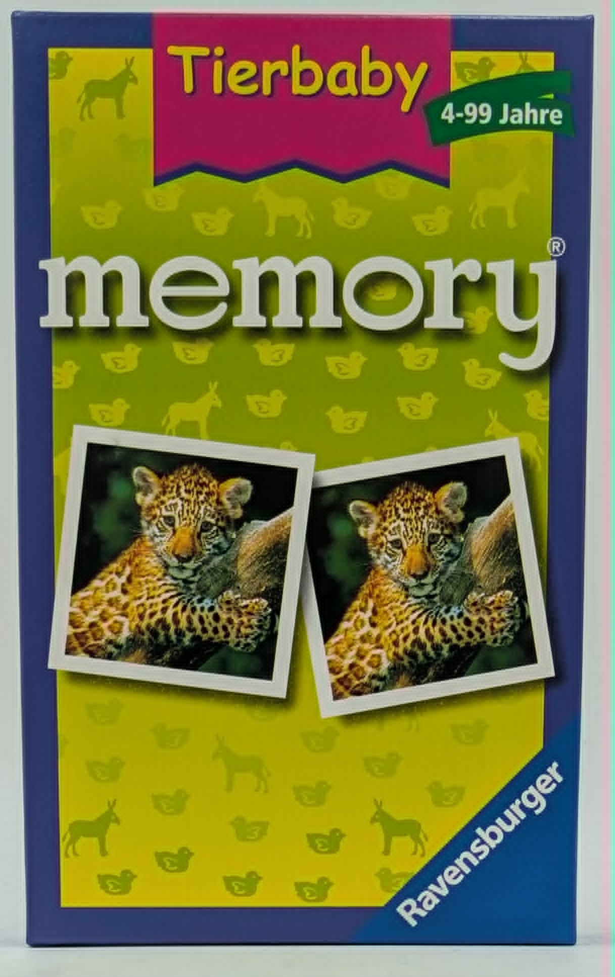 Ravensburger Tierbaby Memory-Spiel Schachtel mit Leopardenbild.