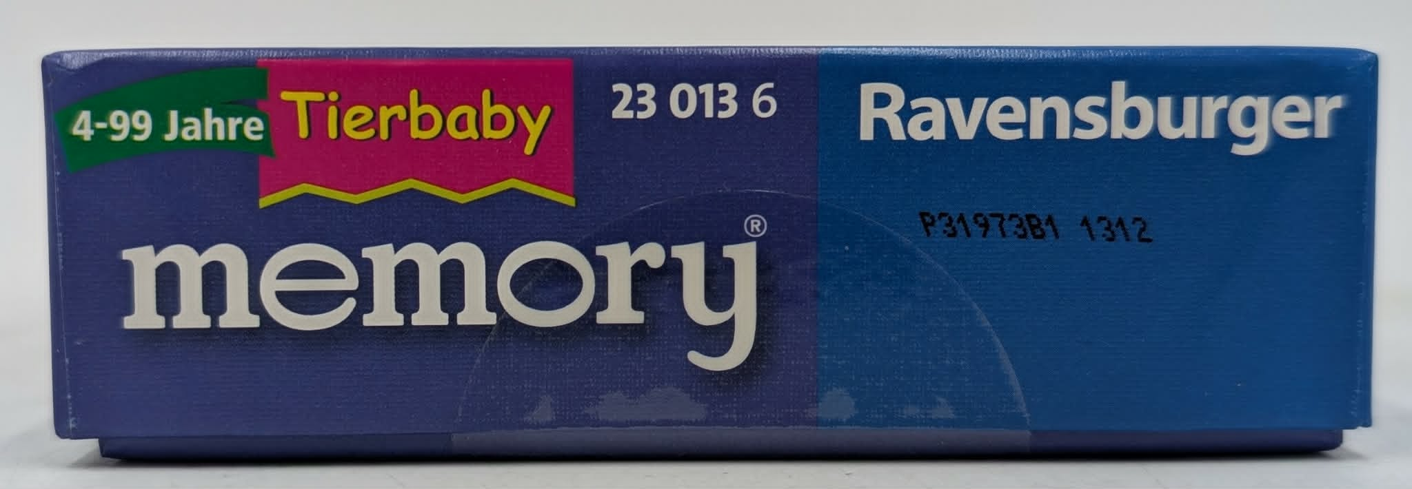 Ravensburger Tierbaby memory Spielschachtel Seite mit Titel, Altersgruppe 4-99 und Produktcode 23 013 6.