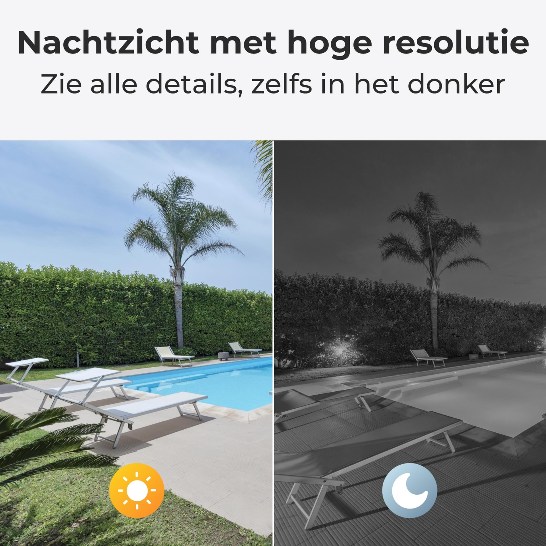 Comparaison de la vision diurne et nocturne près d'une piscine.