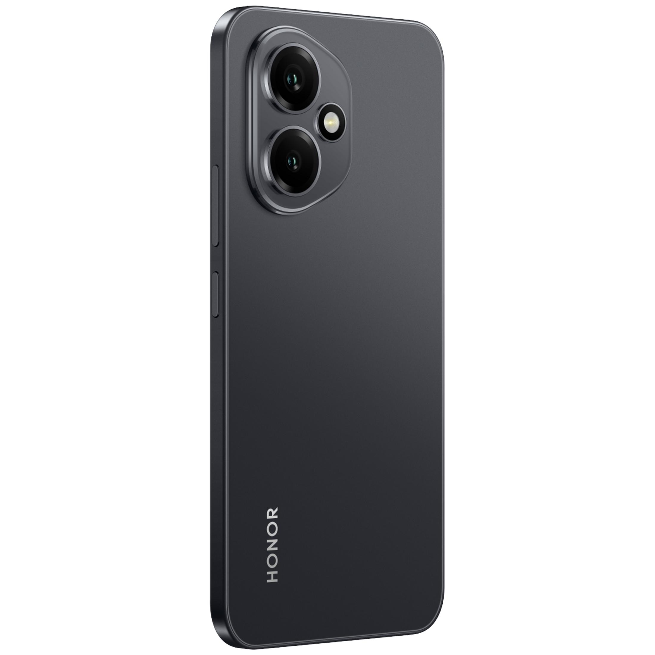 Parte trasera de un smartphone Honor oscuro con módulo de doble cámara y flash.