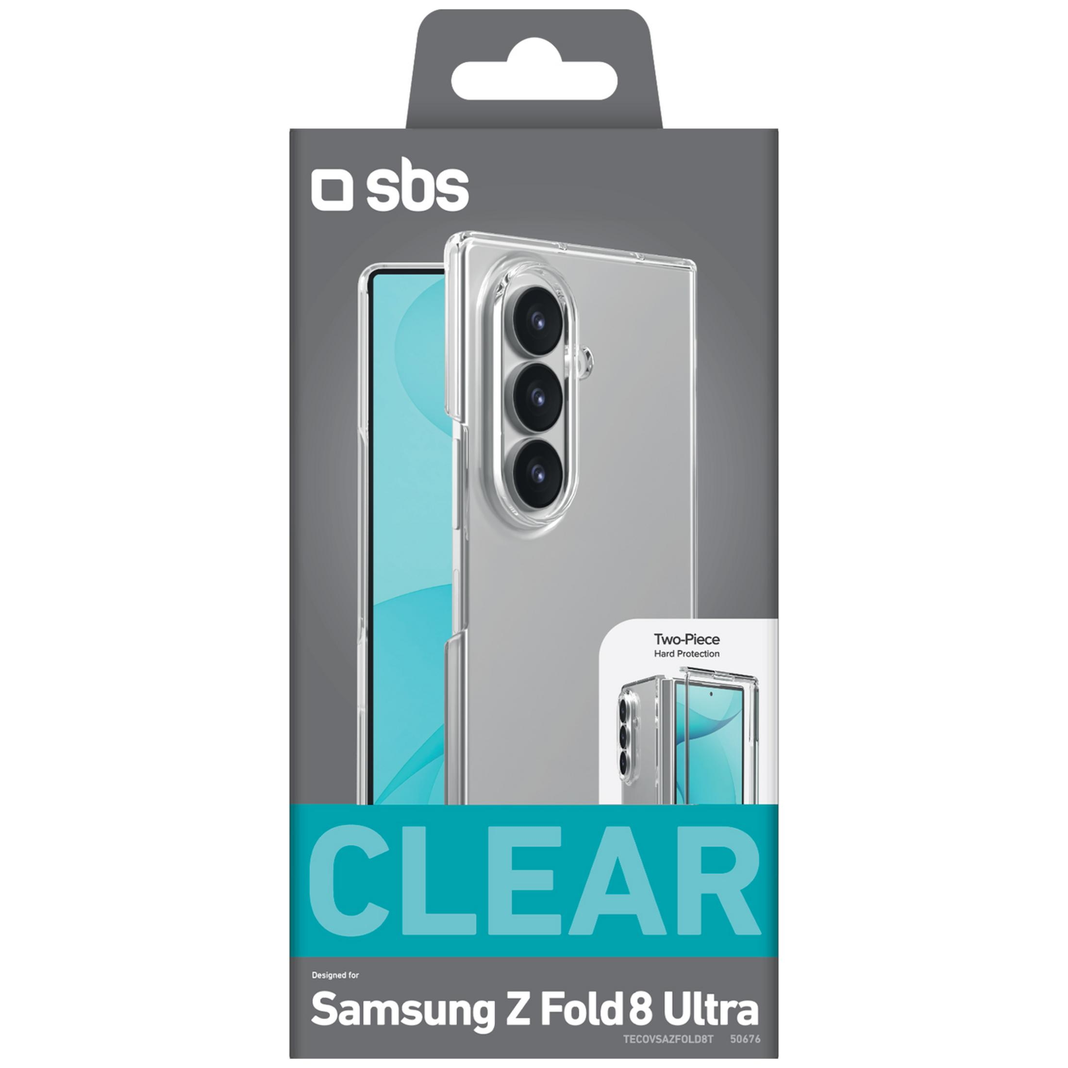 Embalaje de una funda rígida transparente de dos piezas para Samsung Z Fold 8 Ultra de SBS.
