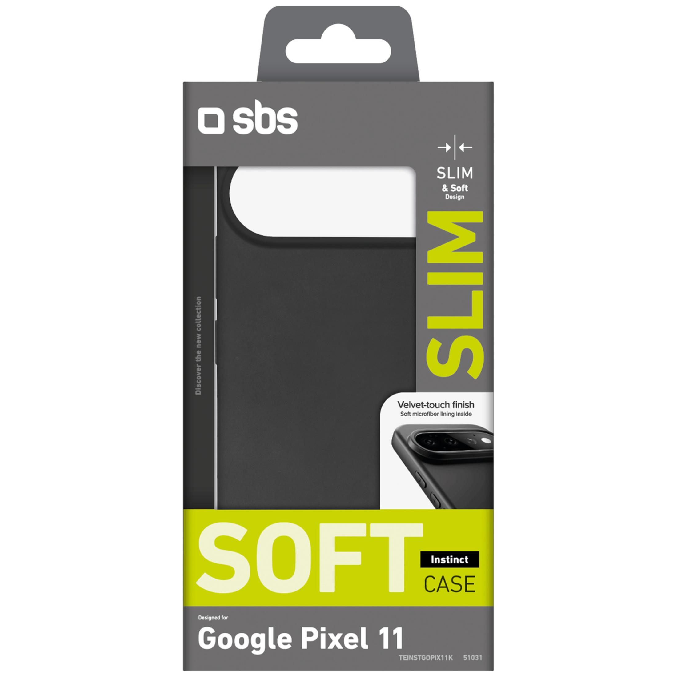 Embalaje de funda negra SBS Soft Instinct para Google Pixel 11.