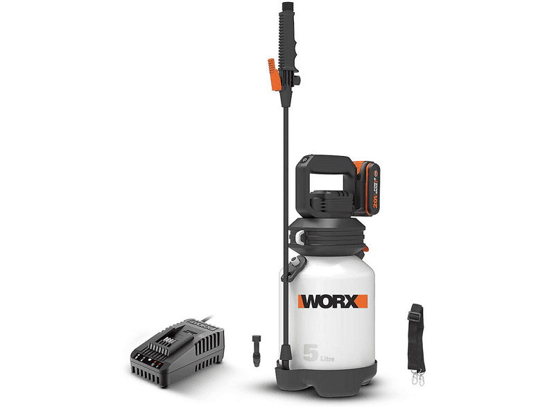 WORX WG829E 20Volt 2.0Ah. Li-ion 5 l Omuz Askılı Basınçlı İlaçlama ve Dezenfektan Pompası Beyaz