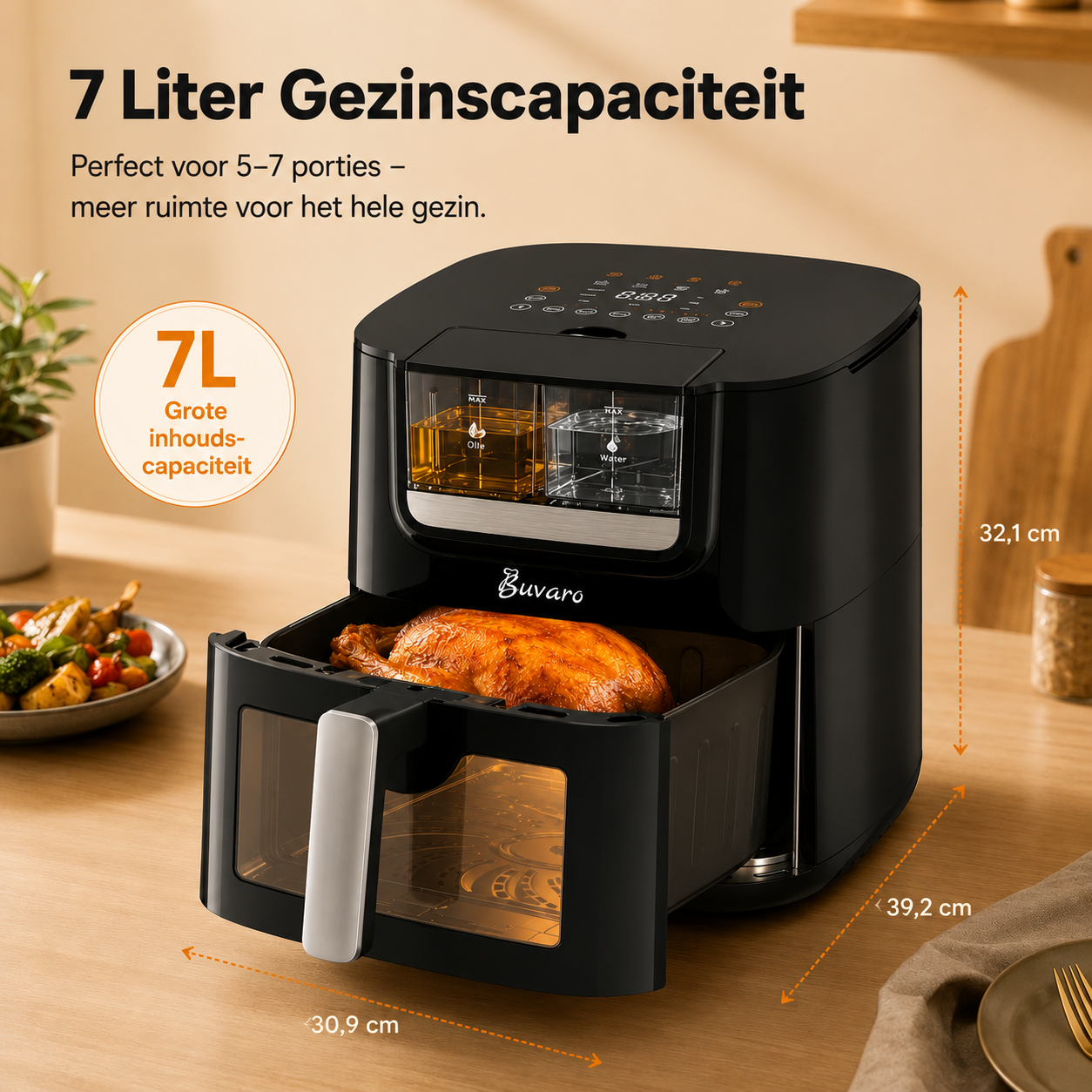BUVARO  AF-ZE7238-ZA - Airfryer - Black - 7 l - 1800 W - Number of baskets: 1