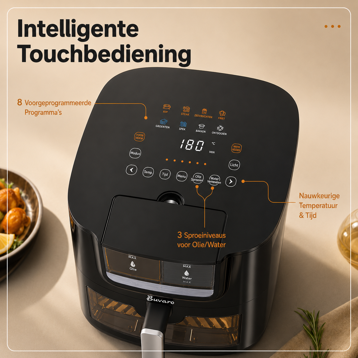 BUVARO  AF-ZE7238-ZA - Airfryer - Black - 7 l - 1800 W - Number of baskets: 1