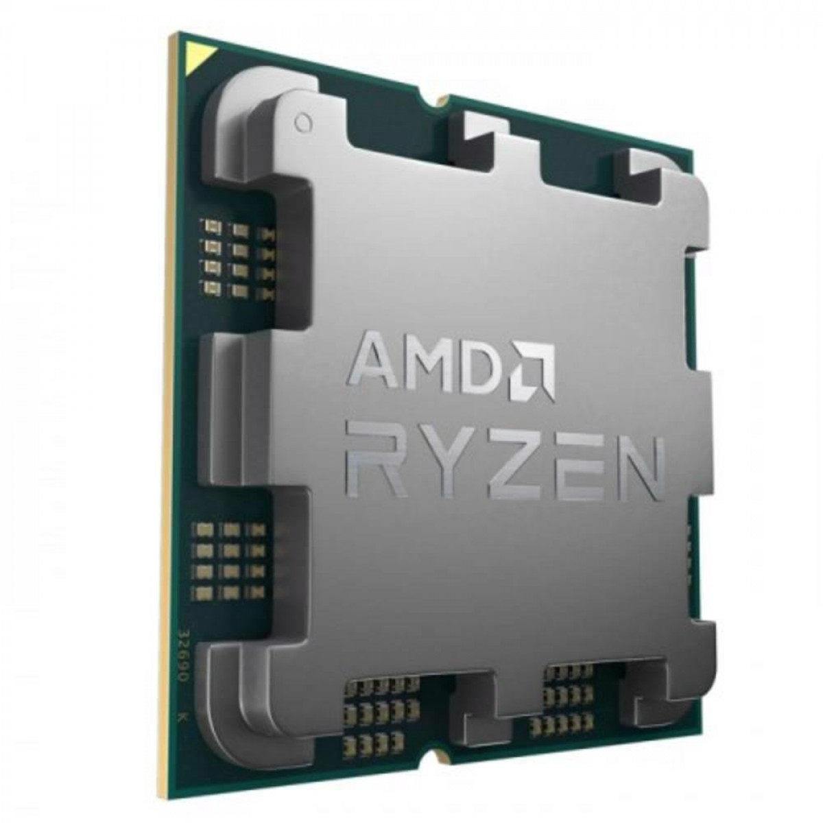Gümüş gri ısı dağıtıcısına ve altın pinlere sahip bir AMD Ryzen işlemci.
