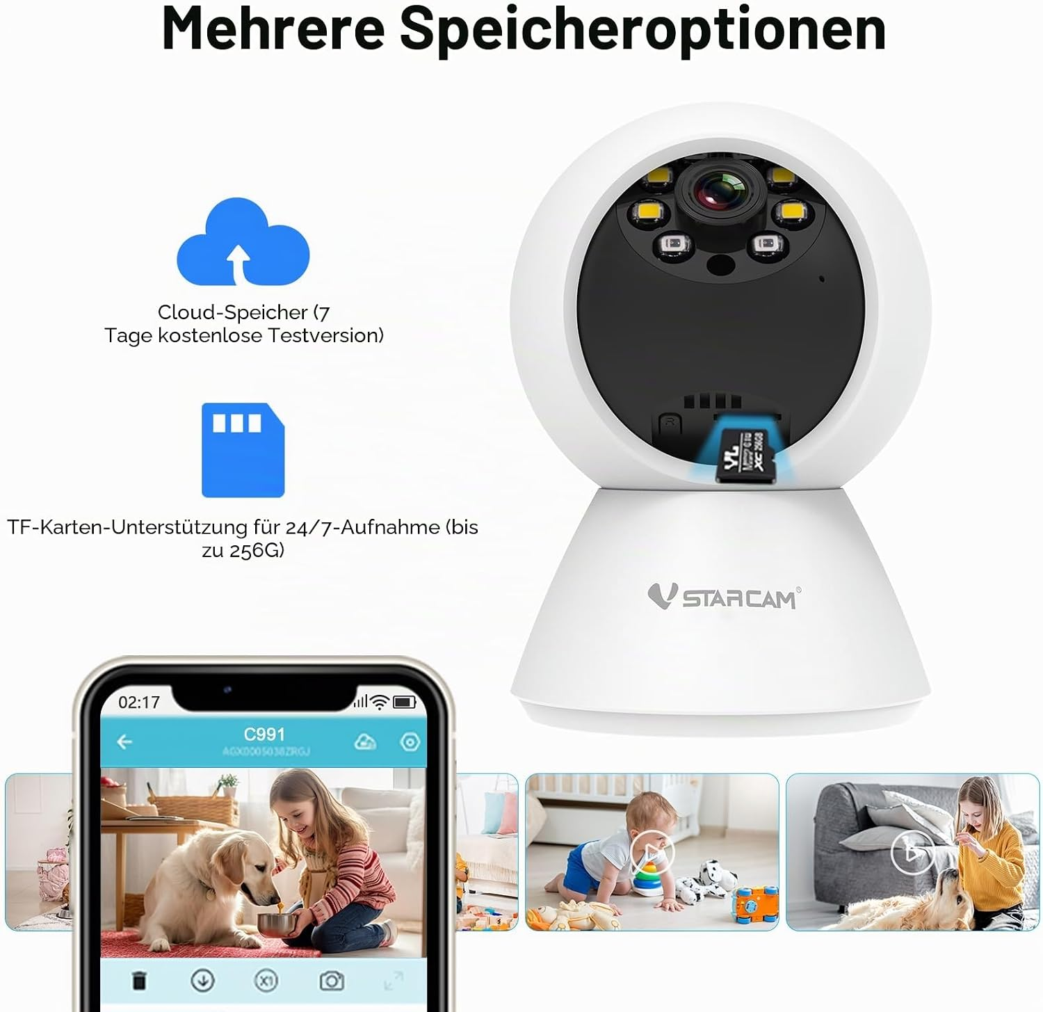 Wasserdichte Überwachungskamera mit Nachtsicht, Bewegungsmelder und Zwei-Wege-Audio für den Außenbereich.