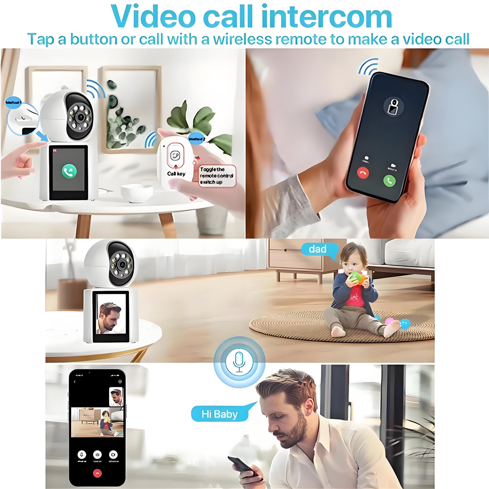Ein Video-Gegensprechanlage mit Kamera, Display, Fernbedienung und Smartphone-App für Zwei-Wege-Anrufe.