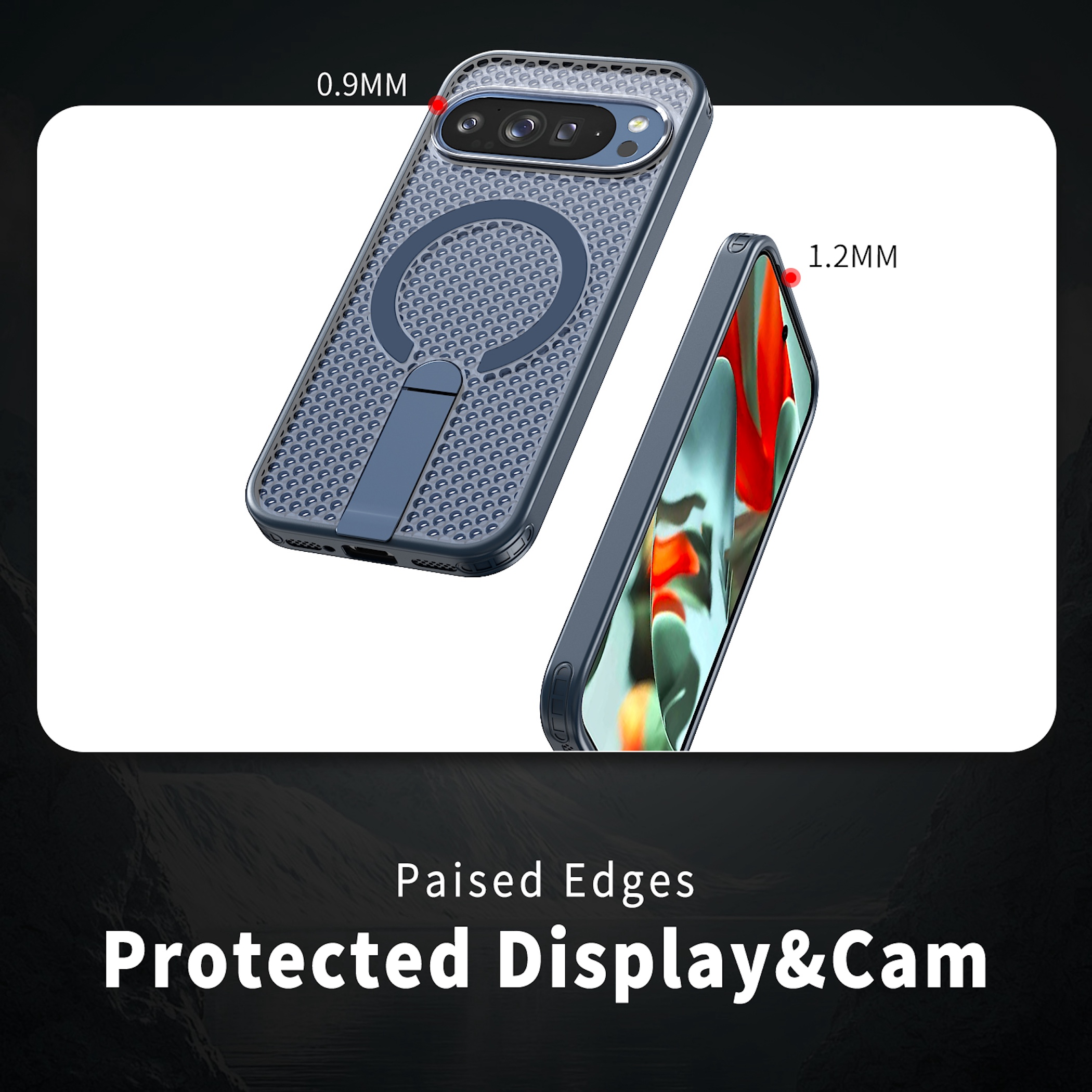 Handyhülle mit erhöhten Rändern für Display- und Kamaraschutz.