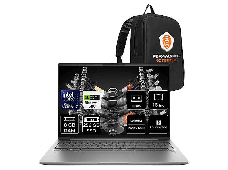 HP ZBook X G1i RTX Pro 500 6GB FHD+ B30HMESPN301 Intel Core Ultra 7 255H 8 GB RAM 256 GB SSD 16 inç FreeDOS Laptop+Çanta Gri