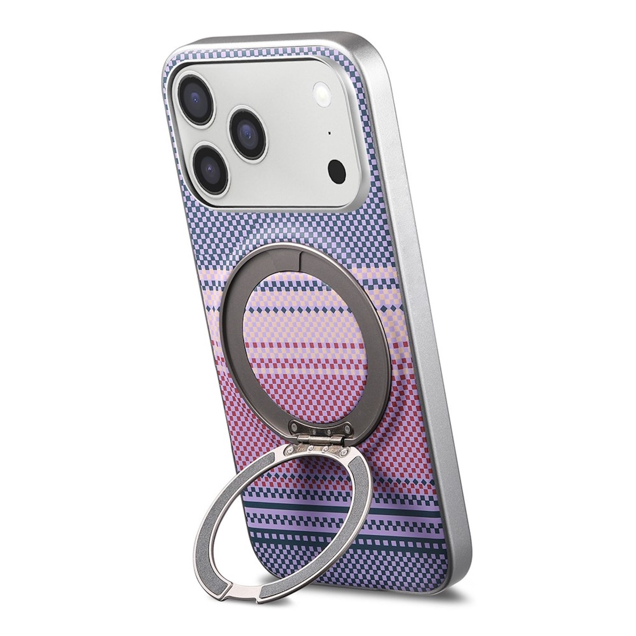 Fundas para móvil con patrón colorido y soporte de anillo metálico.