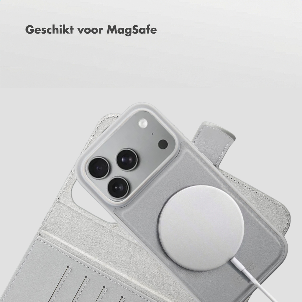 Graue Schutzhülle für ein Smartphone mit MagSafe-Ladegerät.