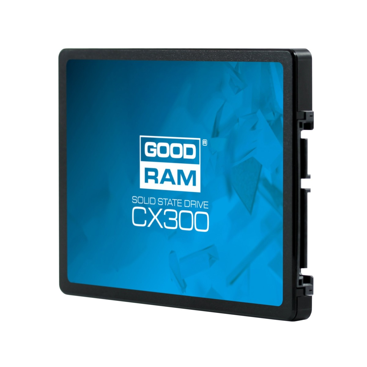 Un'unità a stato solido GoodRAM CX300 nera con etichetta blu.