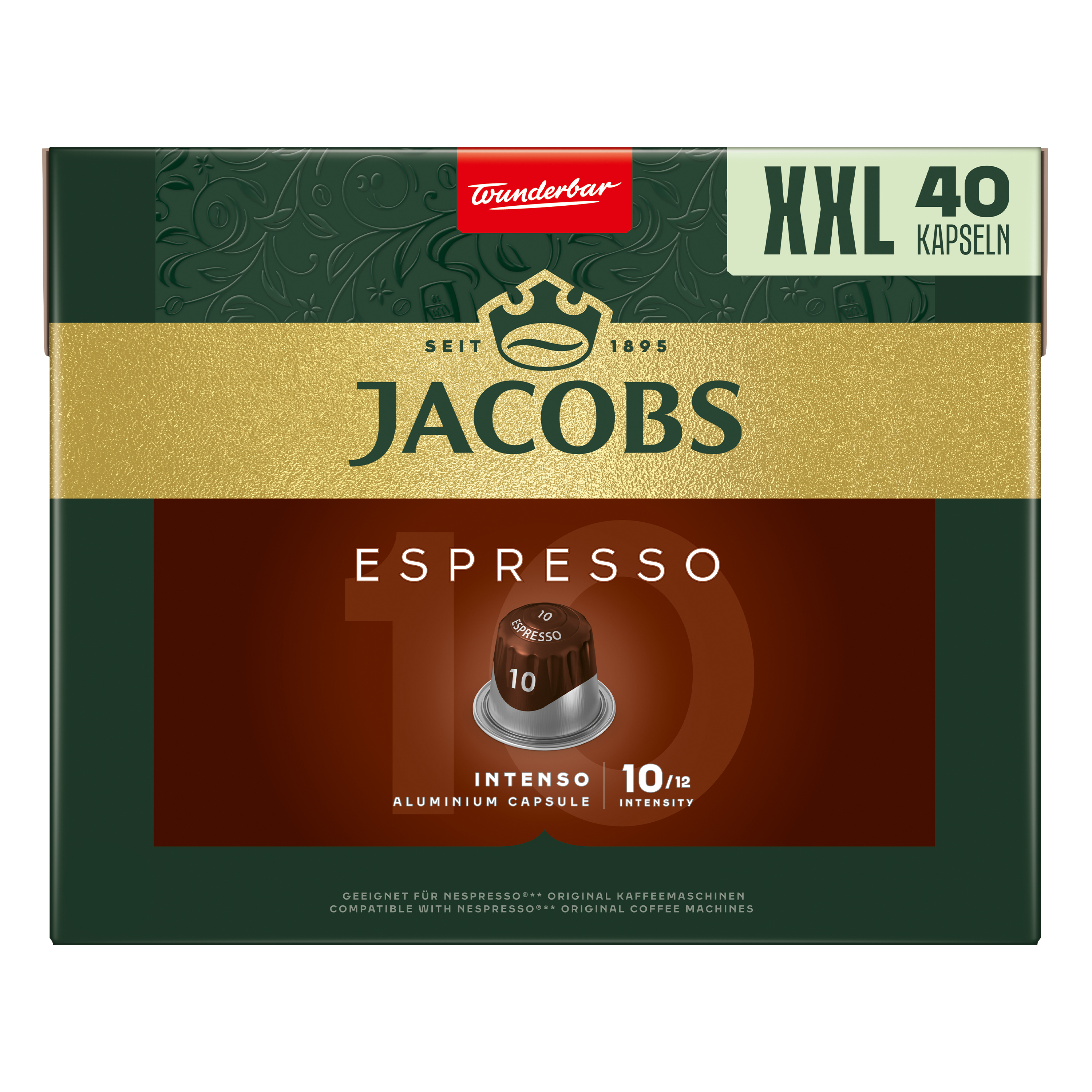 Grüne Jacobs Espresso Intenso Kaffeekapselpackung mit 40 Stück.