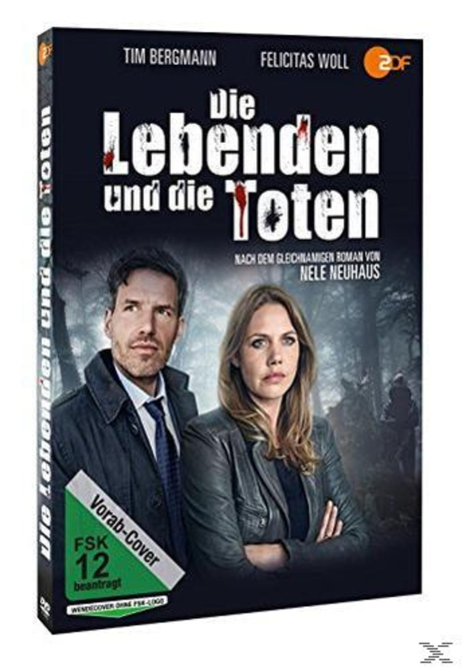 DVD-Hülle mit einem Mann und einer Frau vor einem dunklen Wald, Filmtitel Die Lebenden und die Toten.