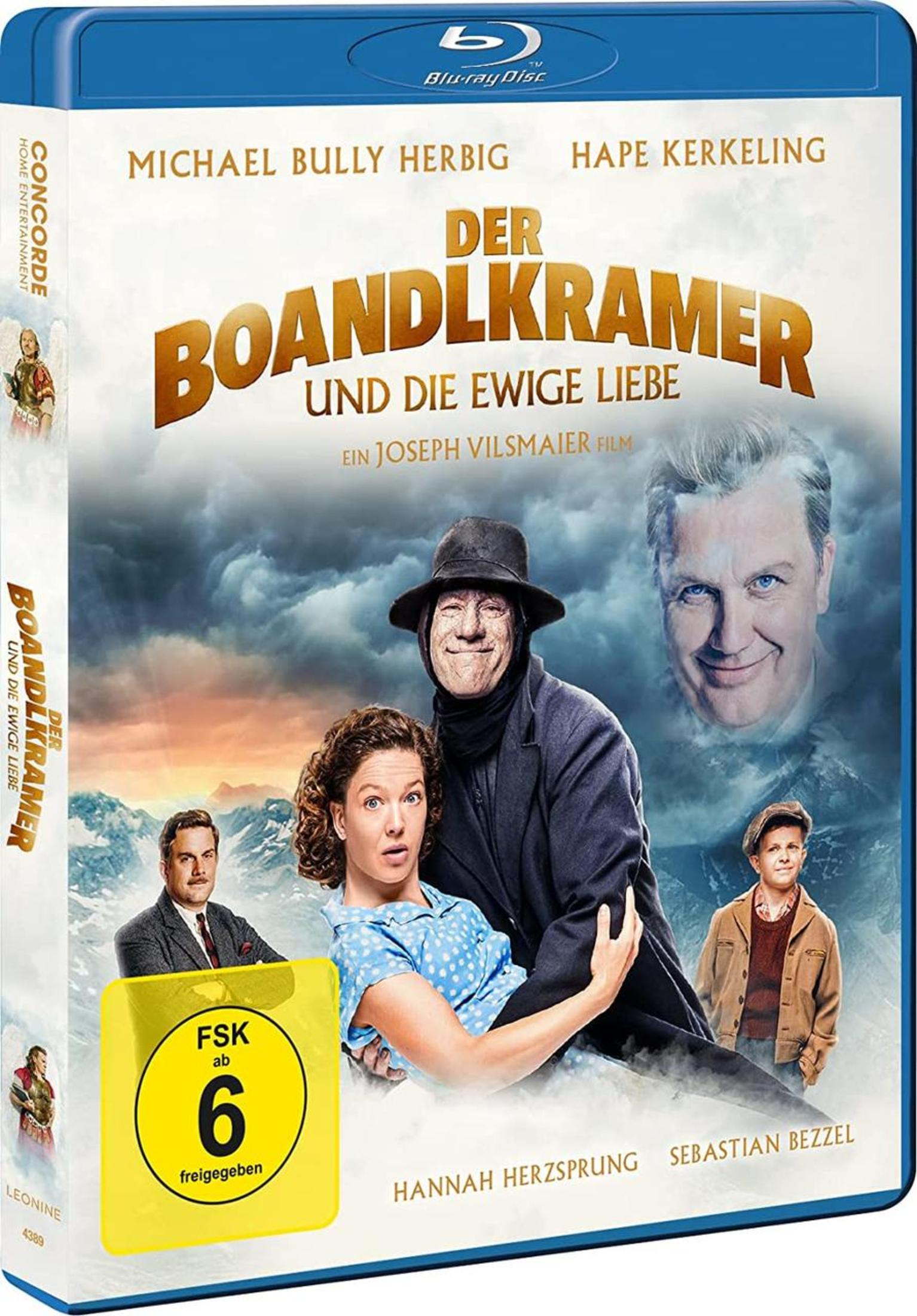 Blu-ray-Hülle des Films Der Boandlkramer und die ewige Liebe mit Cast-Mitgliedern vor Bergkulisse.
