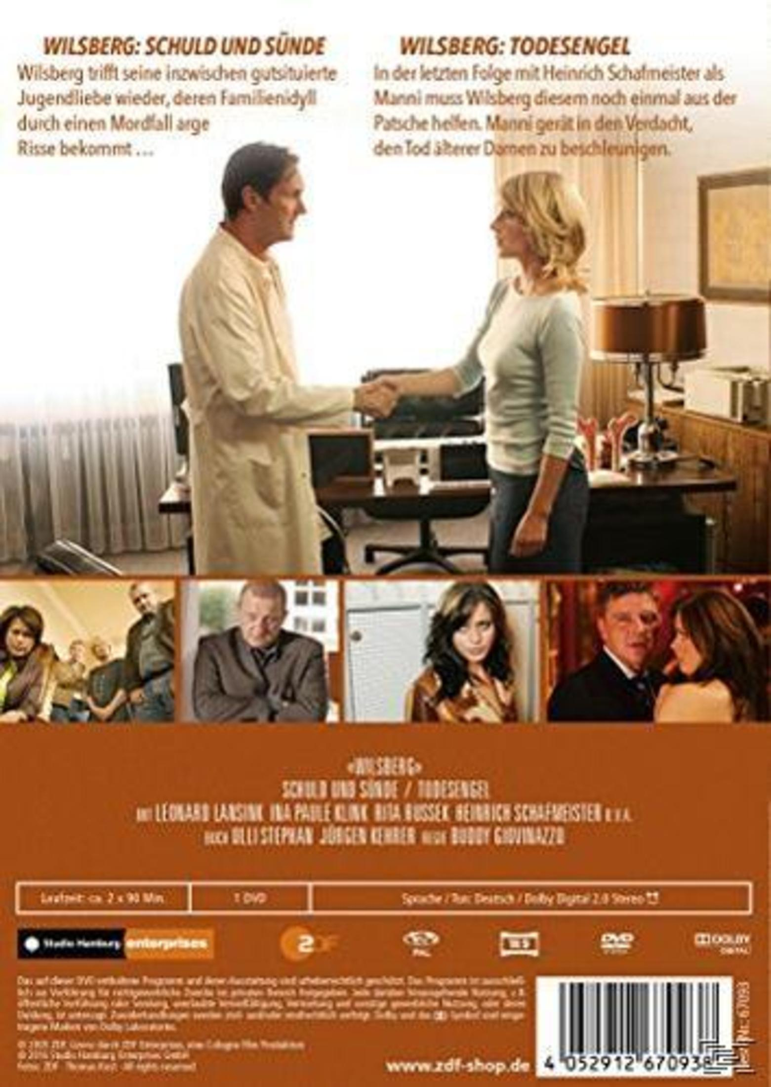 Wilsberg DVD-Rückseite mit Text und Szenenbildern aus Schuld und Sende sowie Todesengel.