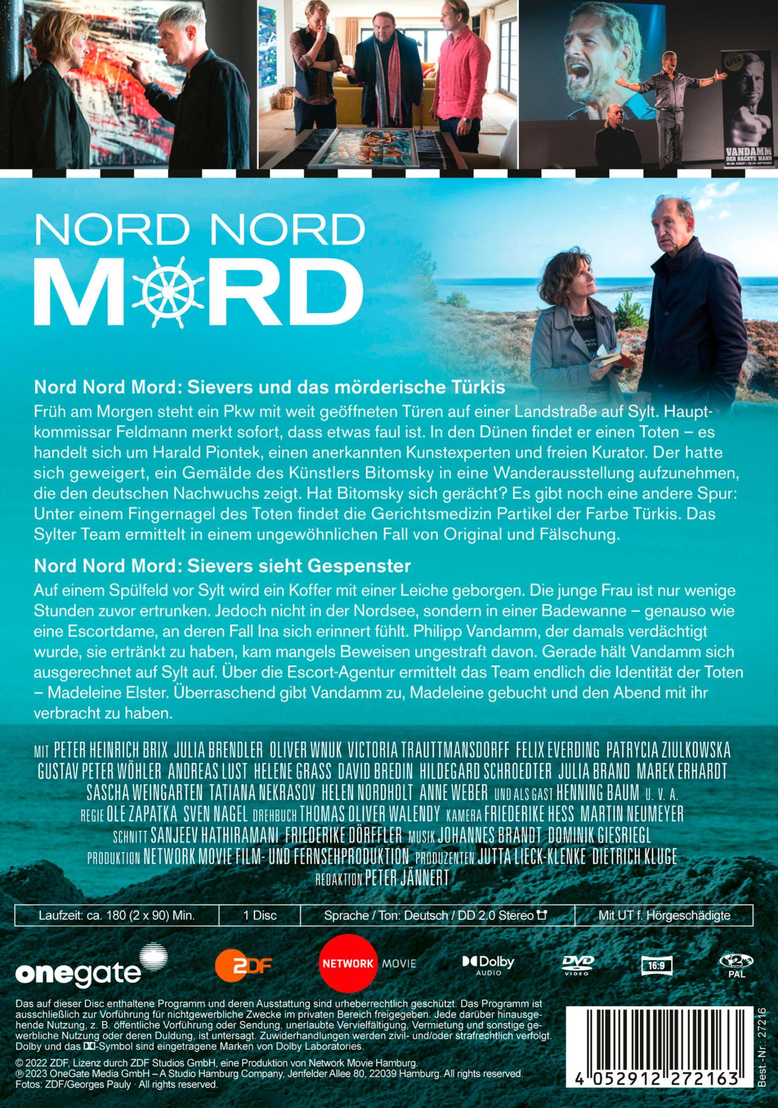 Filmplakat für Nord Nord Mord mit Szenenbildern, Beschreibung, Cast, Crew und Logos im unteren Bereich.