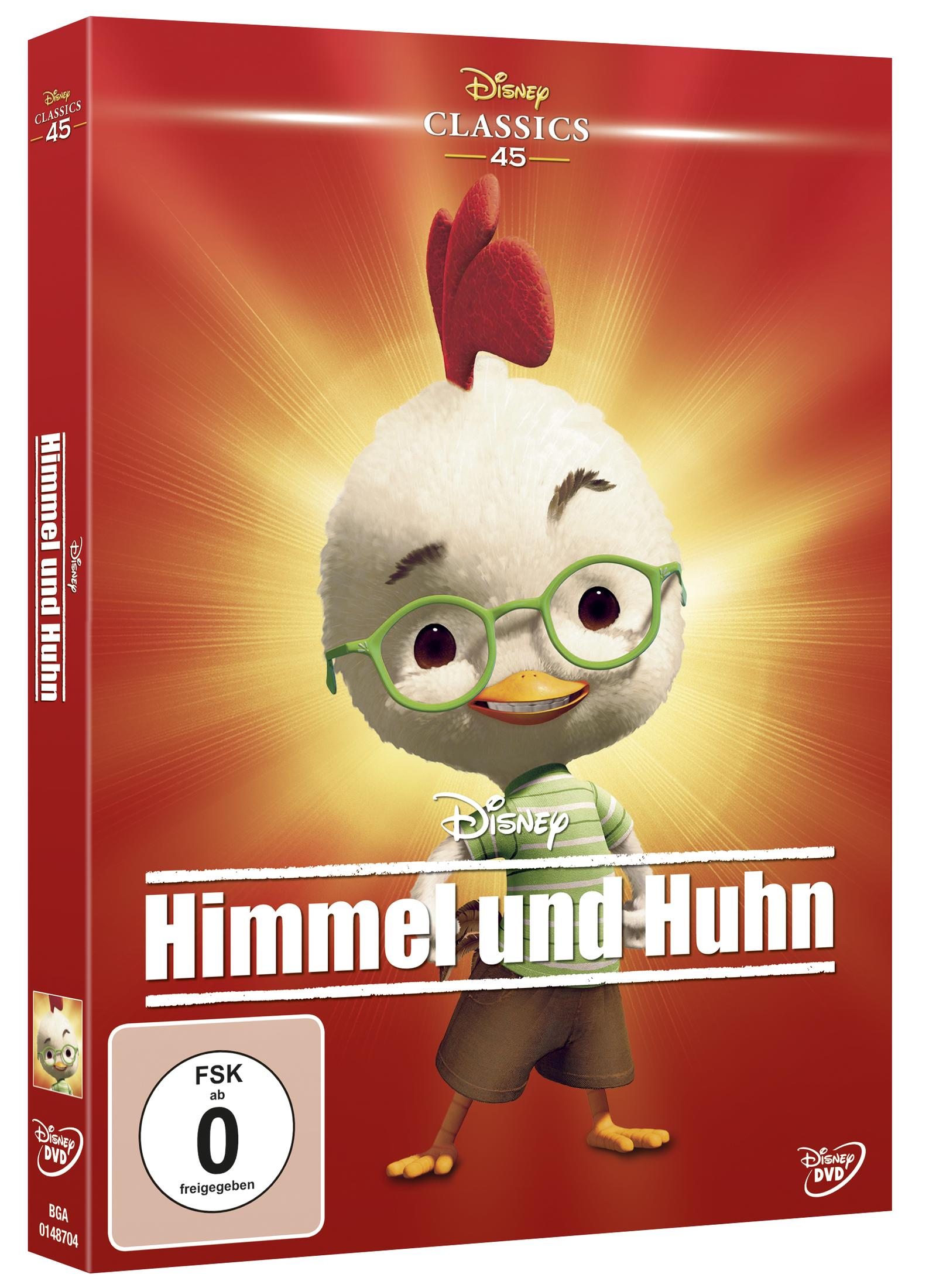 DVD-Cover von Disney Classics 45: Himmel und Huhn mit Chicken Little vor rotem Hintergrund.