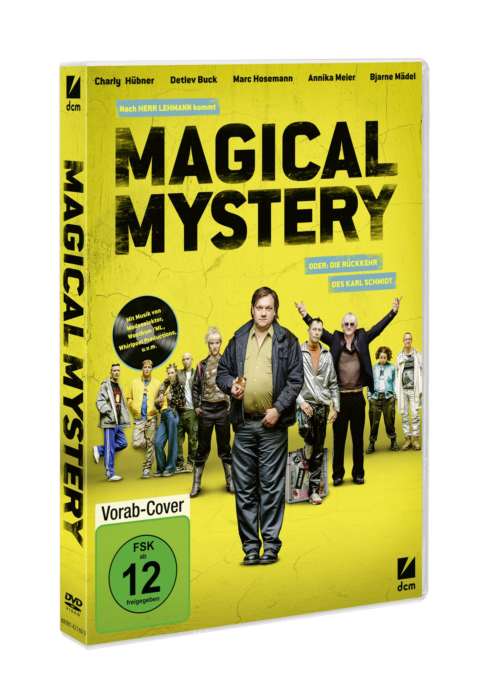 DVD-Cover von Magical Mystery mit mehreren Schauspielern vor gelbem Hintergrund und FSK-12-Logo.