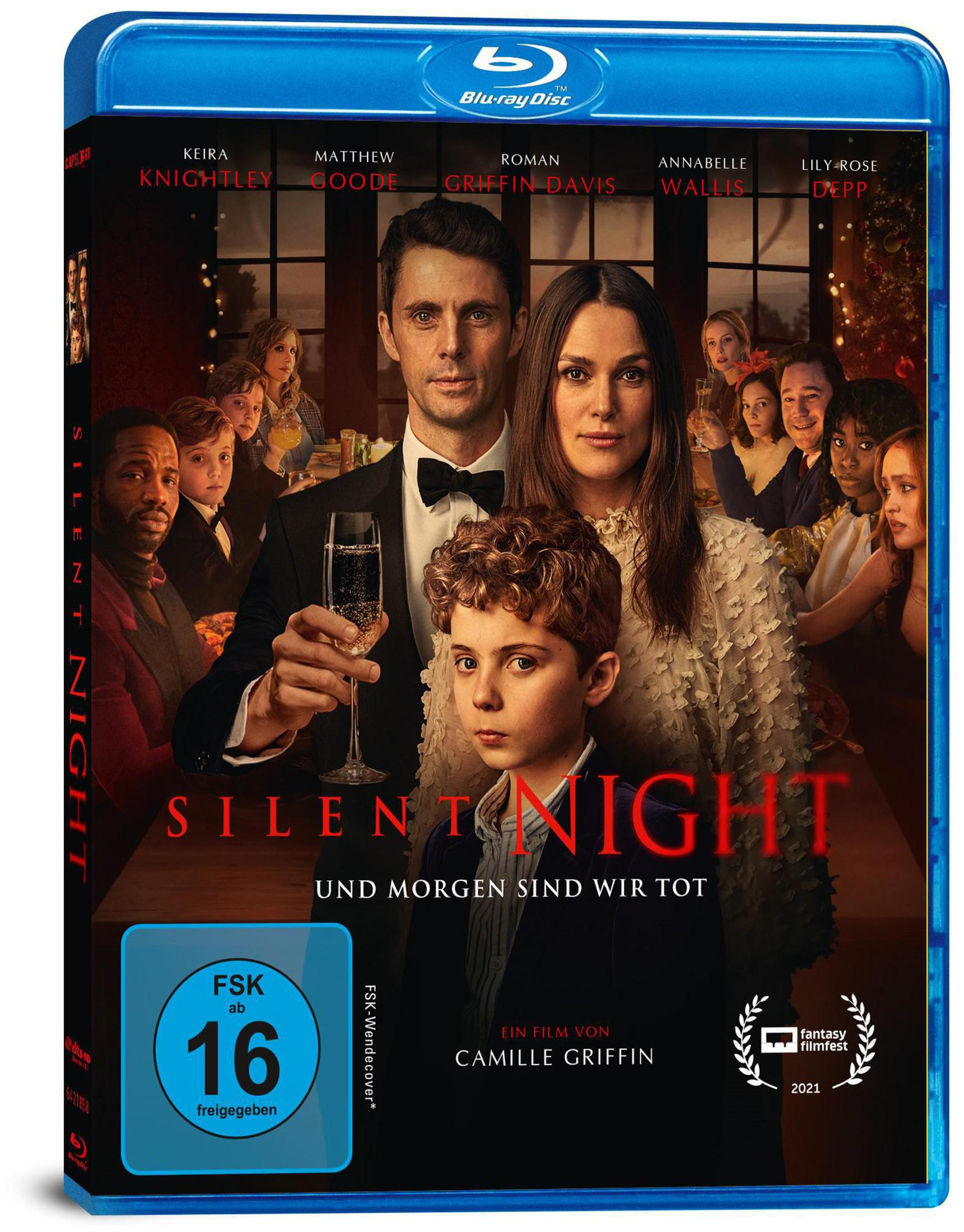 Blu-ray-Cover des Films Silent Night mit Schauspielern und dem Titel in der Mitte.