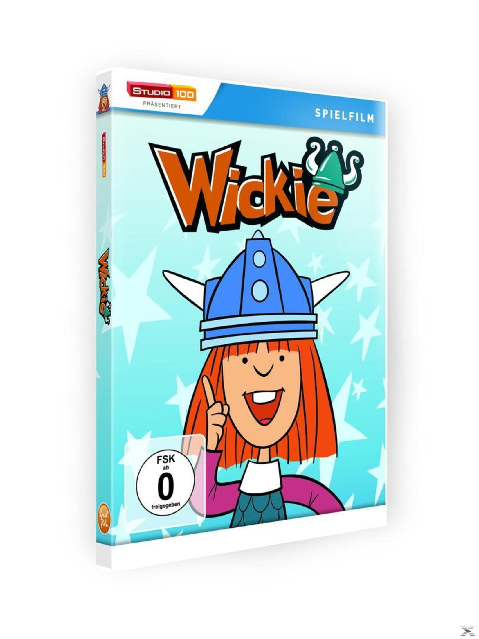 DVD-Hülle von Wickie mit dem blauen Wikingerhelm und rotem Haar auf blauem Sternenhintergrund.