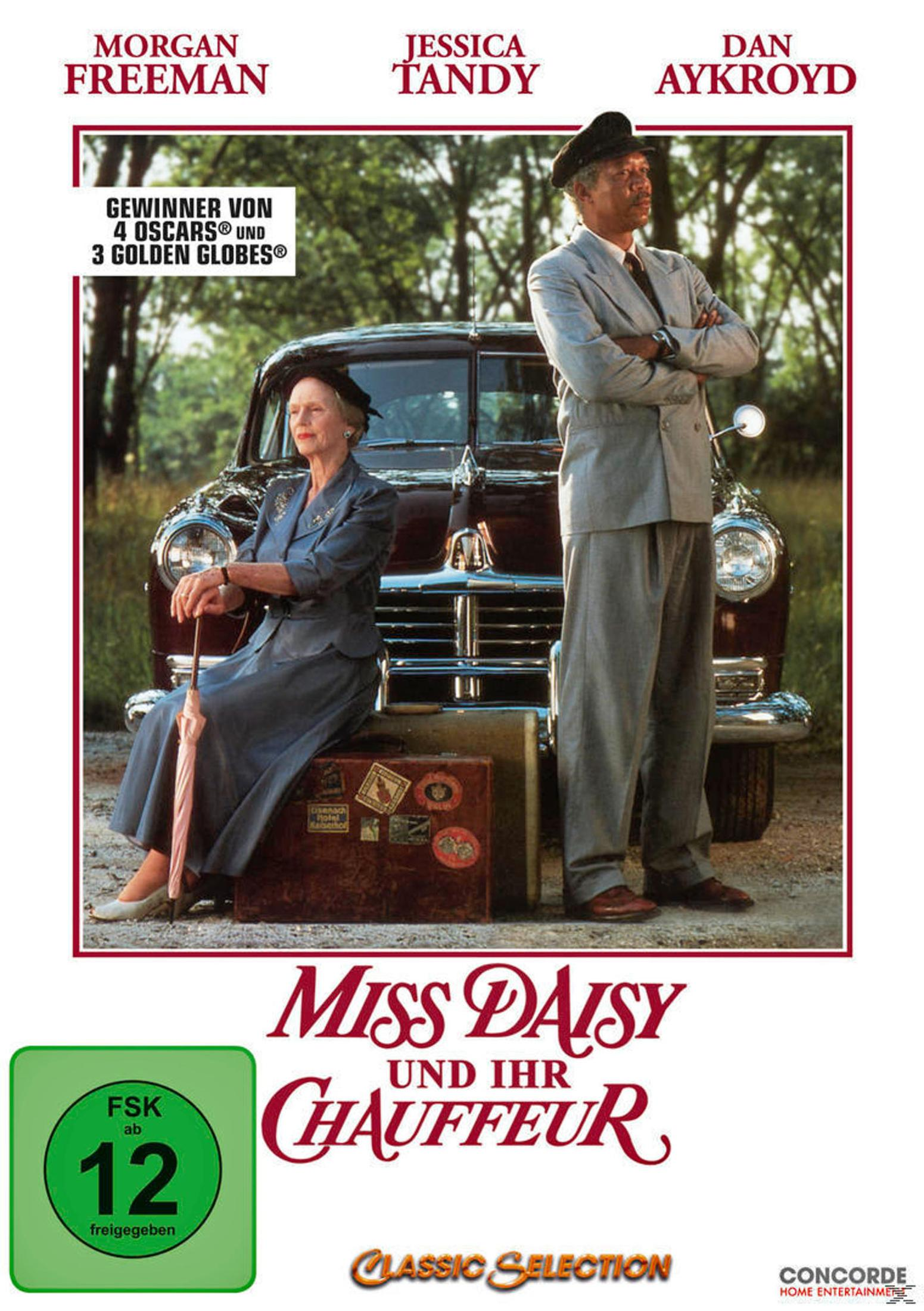 Filmplakat für Miss Daisy und ihr Chauffeur mit Morgan Freeman und Jessica Tandy vor einem Oldtimer.