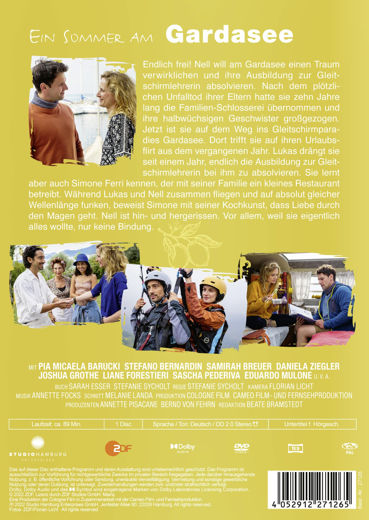 DVD-Hülle mit Szenenfotos, Texten und Schauspielerinfos für den Film Ein Sommer am Gardasee.