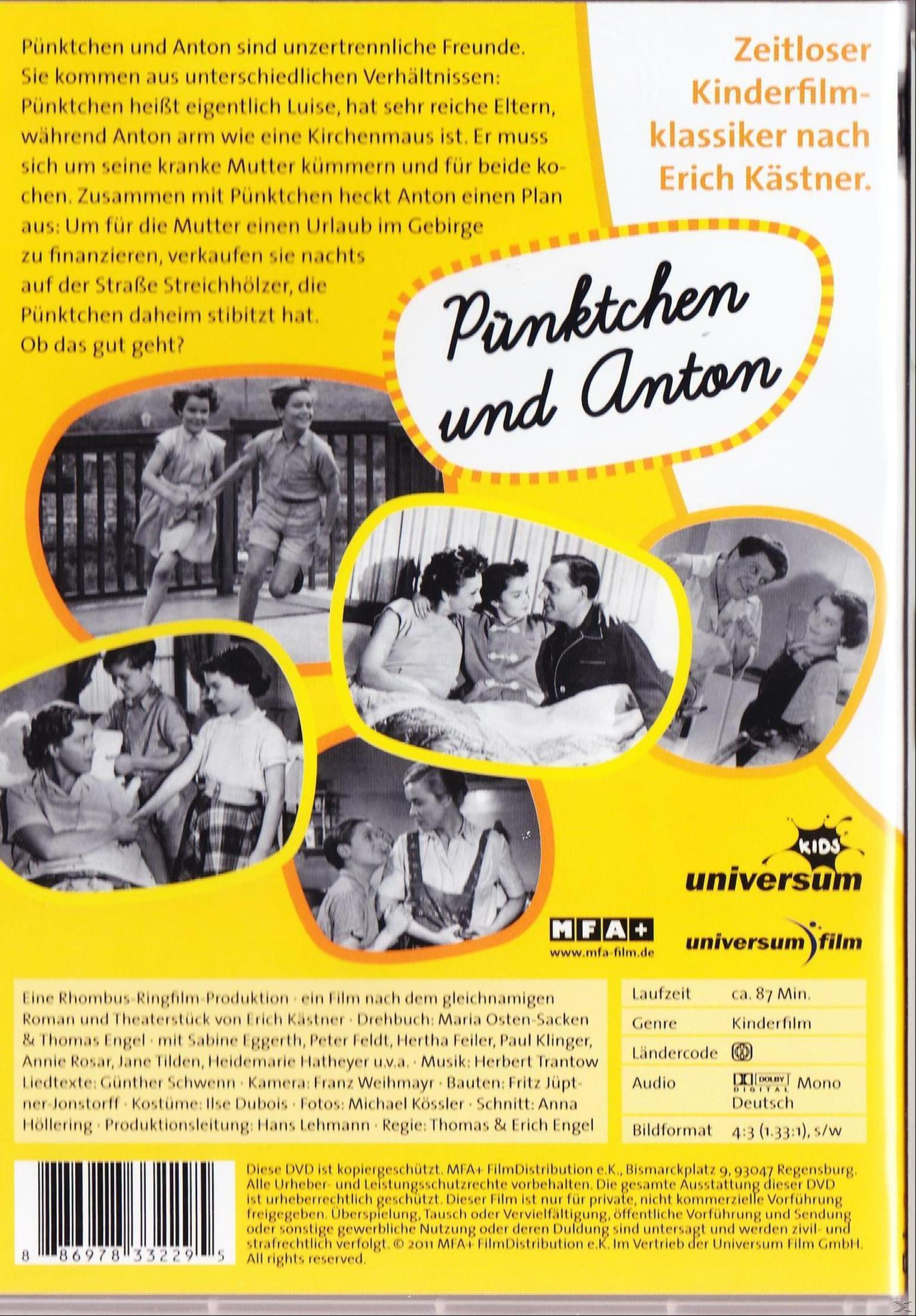 DVD-Cover des Kinderfilmklassikers Pünktchen und Anton mit Szenenbildern auf gelbem Hintergrund.
