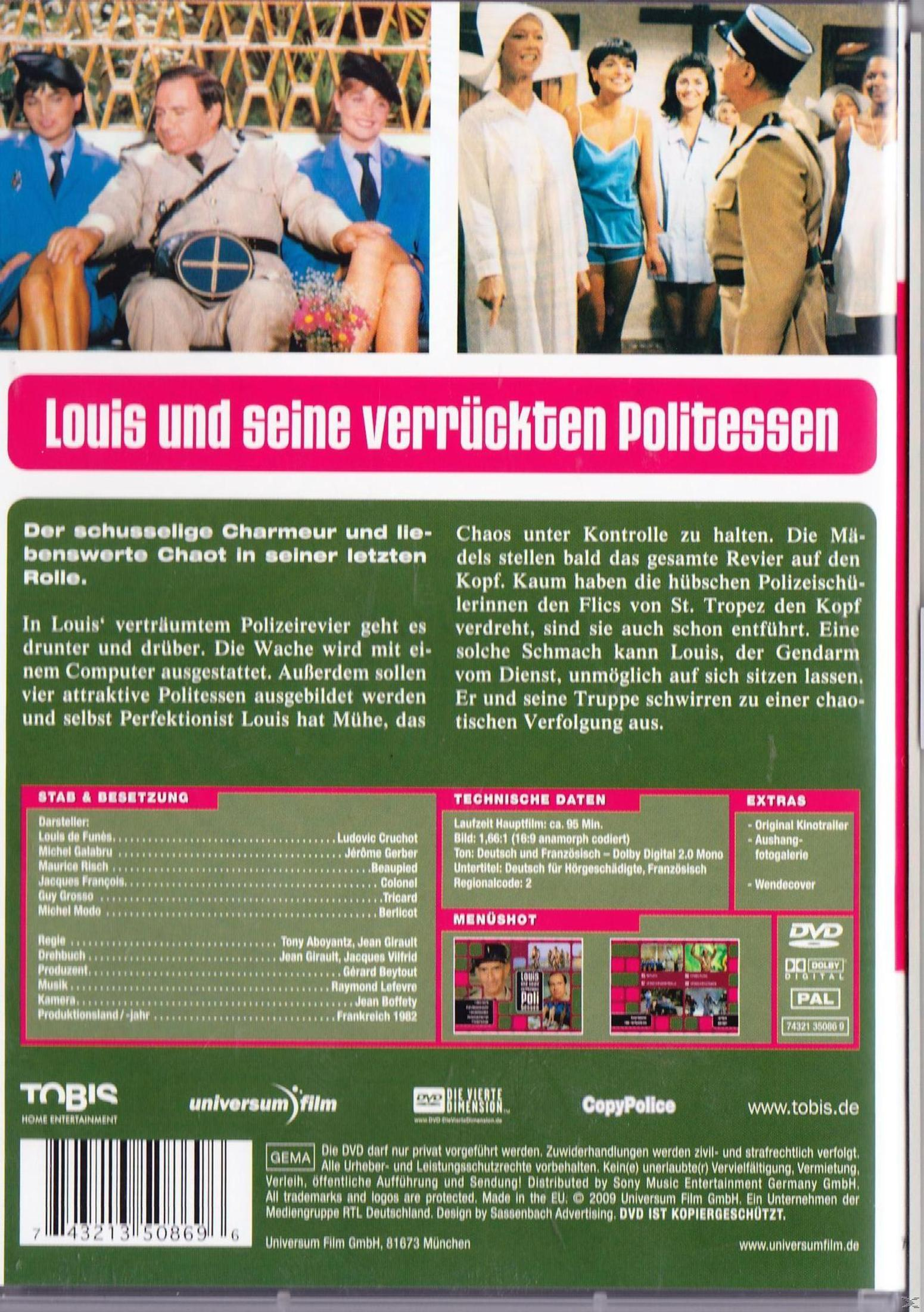 DVD-Rückseite des Films Louis und seine verrückten Politessen mit Bildern der Schauspieler und Text.