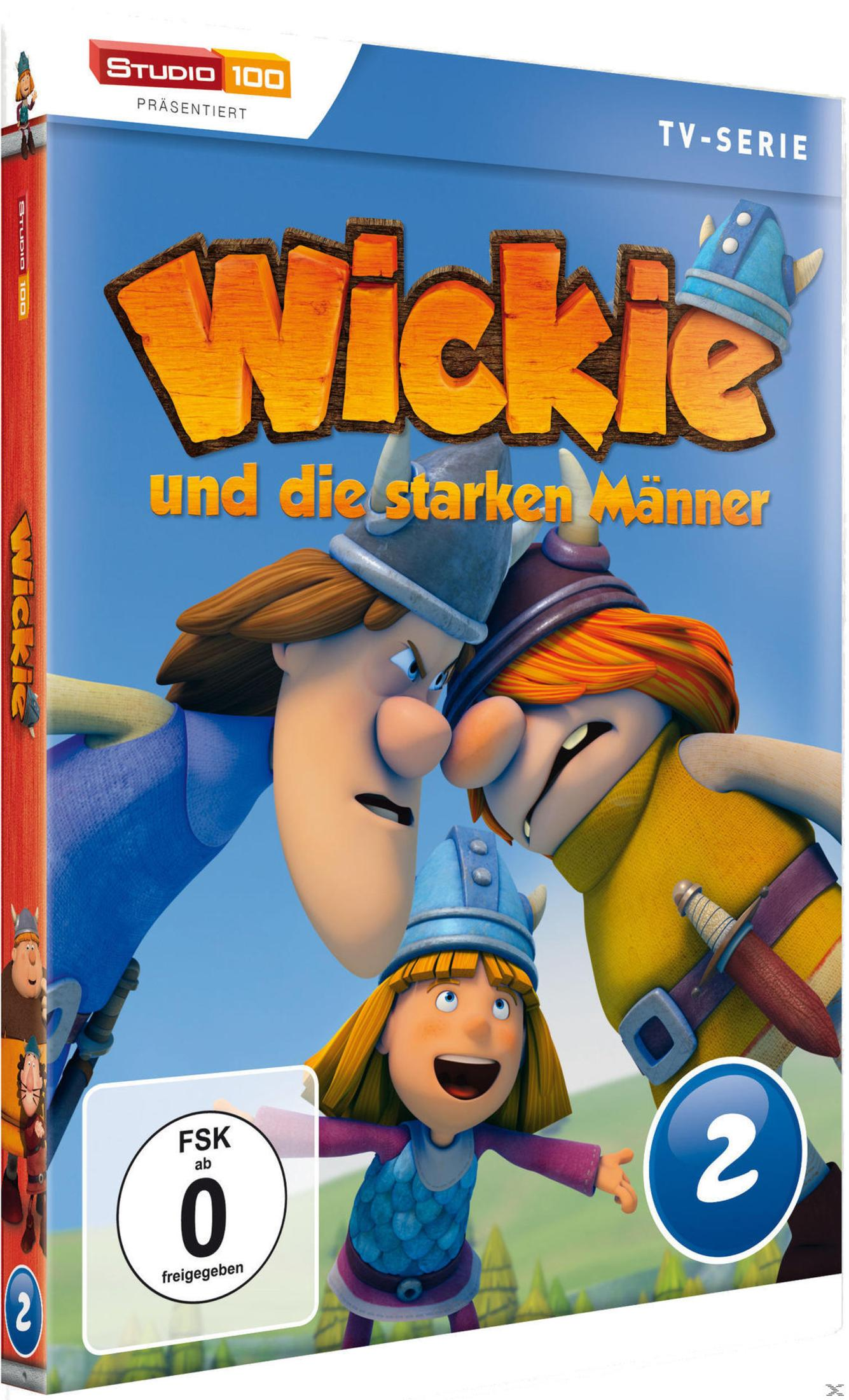 DVD-Cover der Zeichentrickserie Wickie und die starken Männer mit drei Wikingerfiguren.